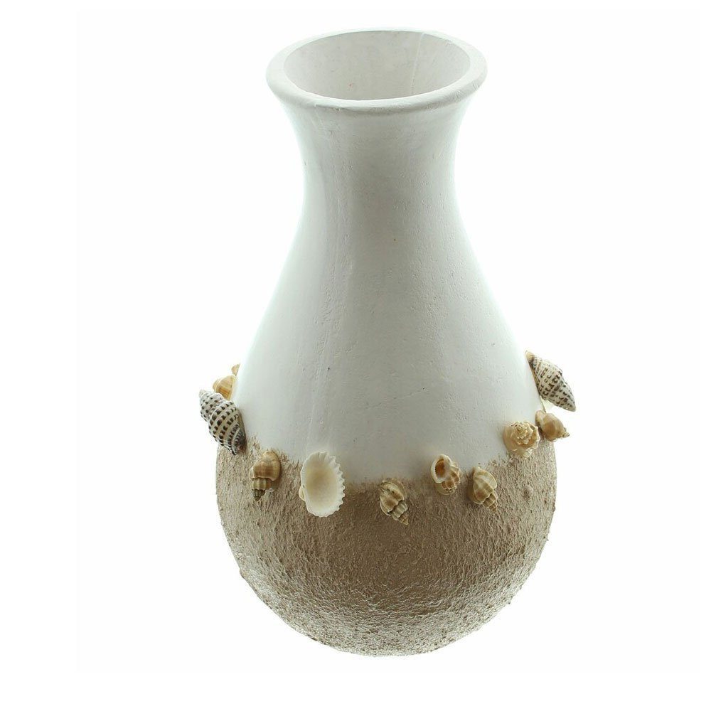 Home-trends24.de Dekovase Muschel Vase Deko Blumenvase Maritim Beige Weiß Muscheln
