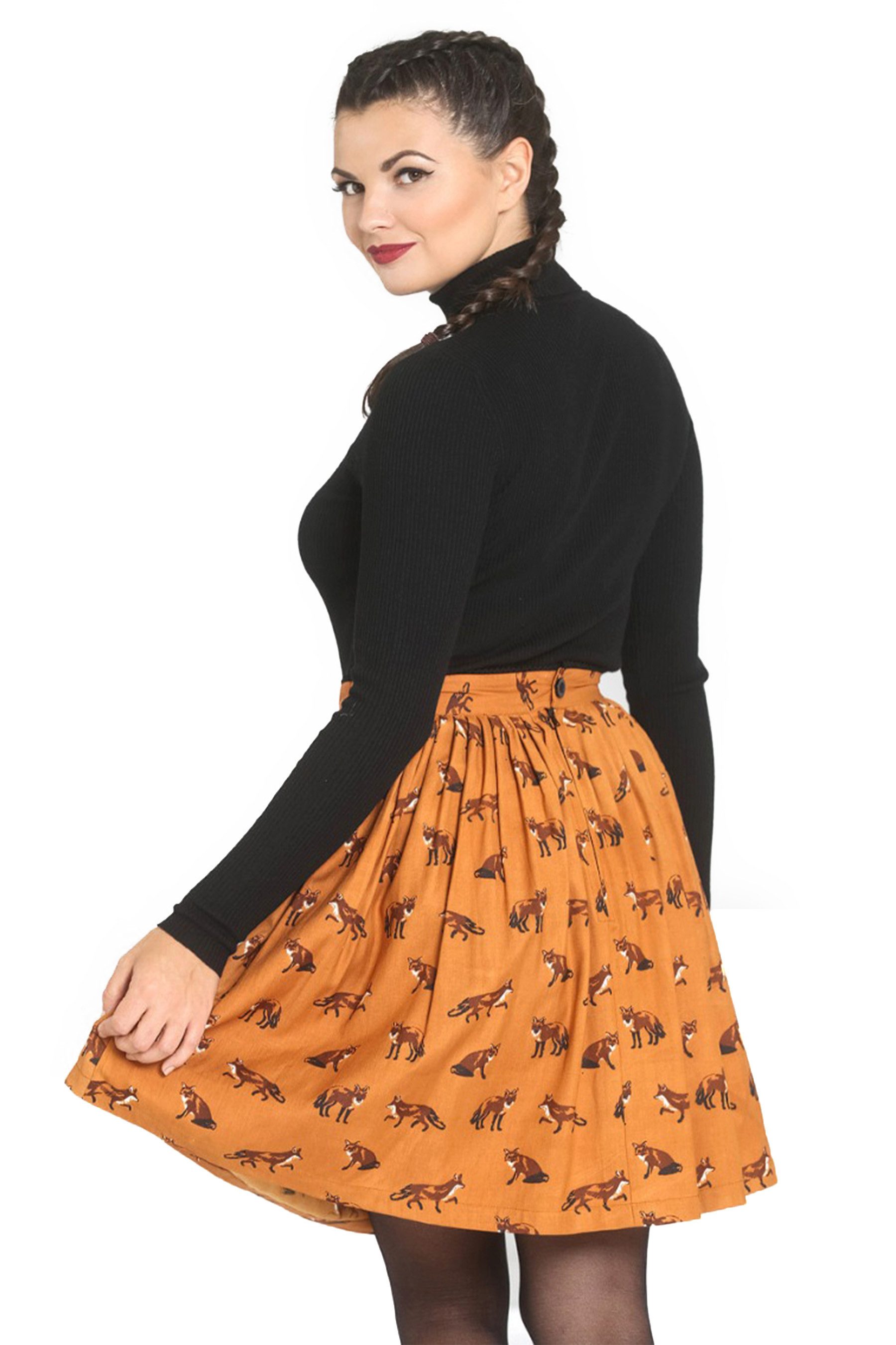 Hell Bunny A-Linien-Rock Vixey Skirt Braun Retro Vintage Swing