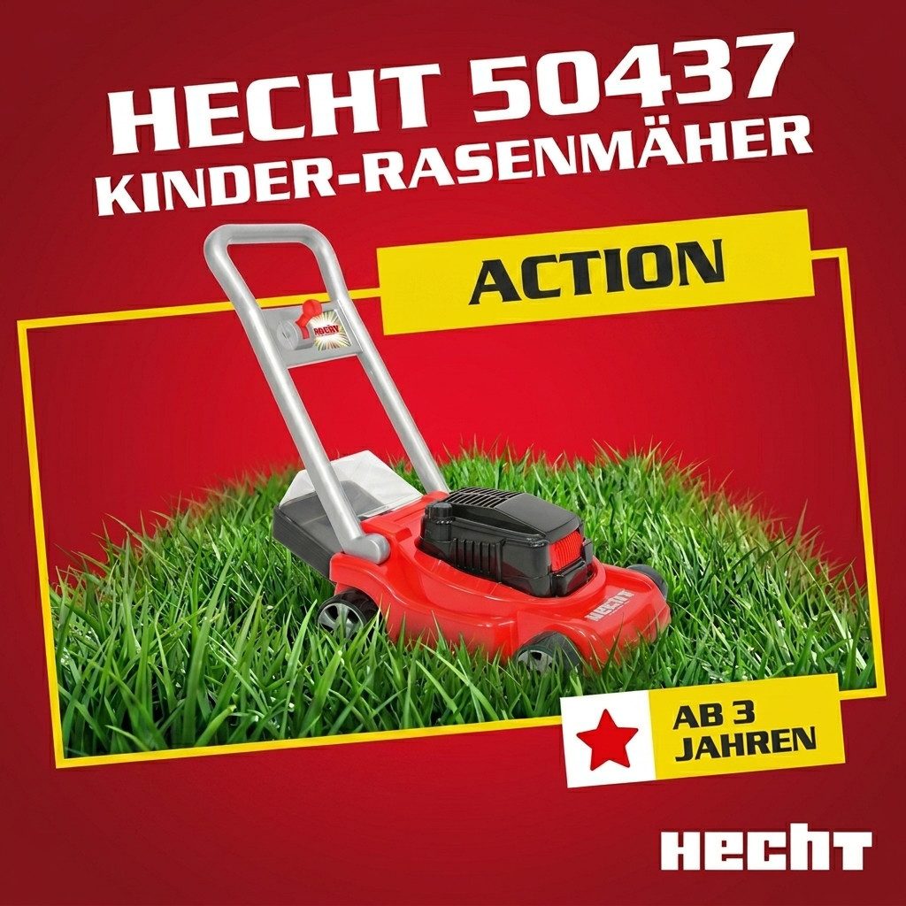 Hecht Kinder-Rasenmäher 50437 mit Perlen-Fangkorb, Made in EU, Stahlachsen, Beweglicher Hebel, Kinder Spielzeug Mäher