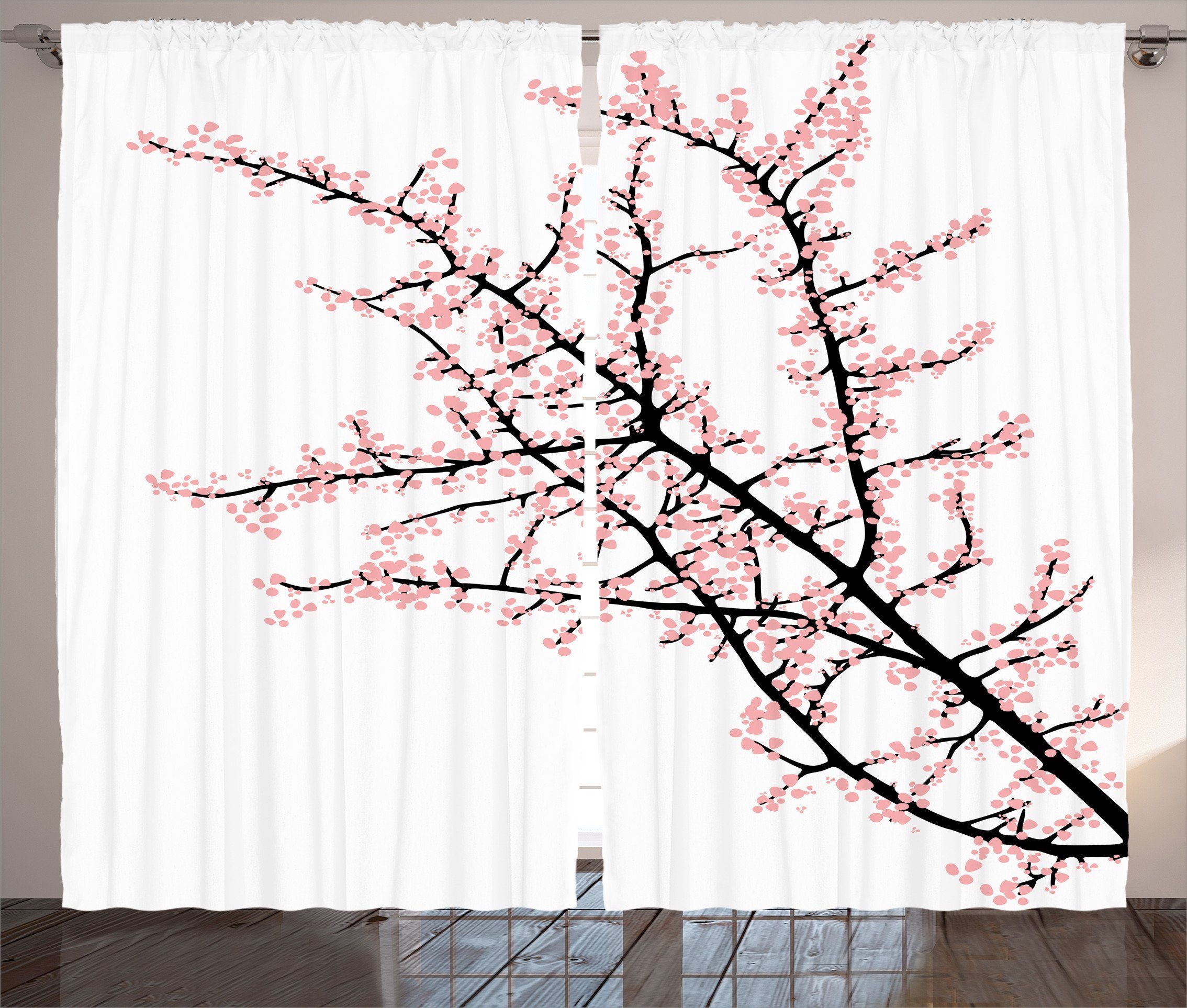 Kräuselband und Vorhang Abakuhaus, Haken, Blume Gardine Floral Schlaufen Branch Schlafzimmer Cherry mit