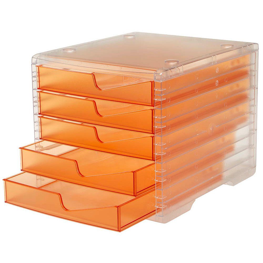 STYRO Schubladenbox 1 Schubfächer Schubladenbox Geschlossene light C4 Stapelbar; transparent/apricot, 5 DIN styroswing Geeignet Auszugsstopp; Schubladen; für