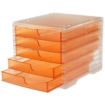 STYRO Schubladenbox 1 Schubladenbox styroswing light 5 Schubfächer transparent/apricot, Stapelbar; Auszugsstopp; Geschlossene Schubladen; Geeignet für DIN C4