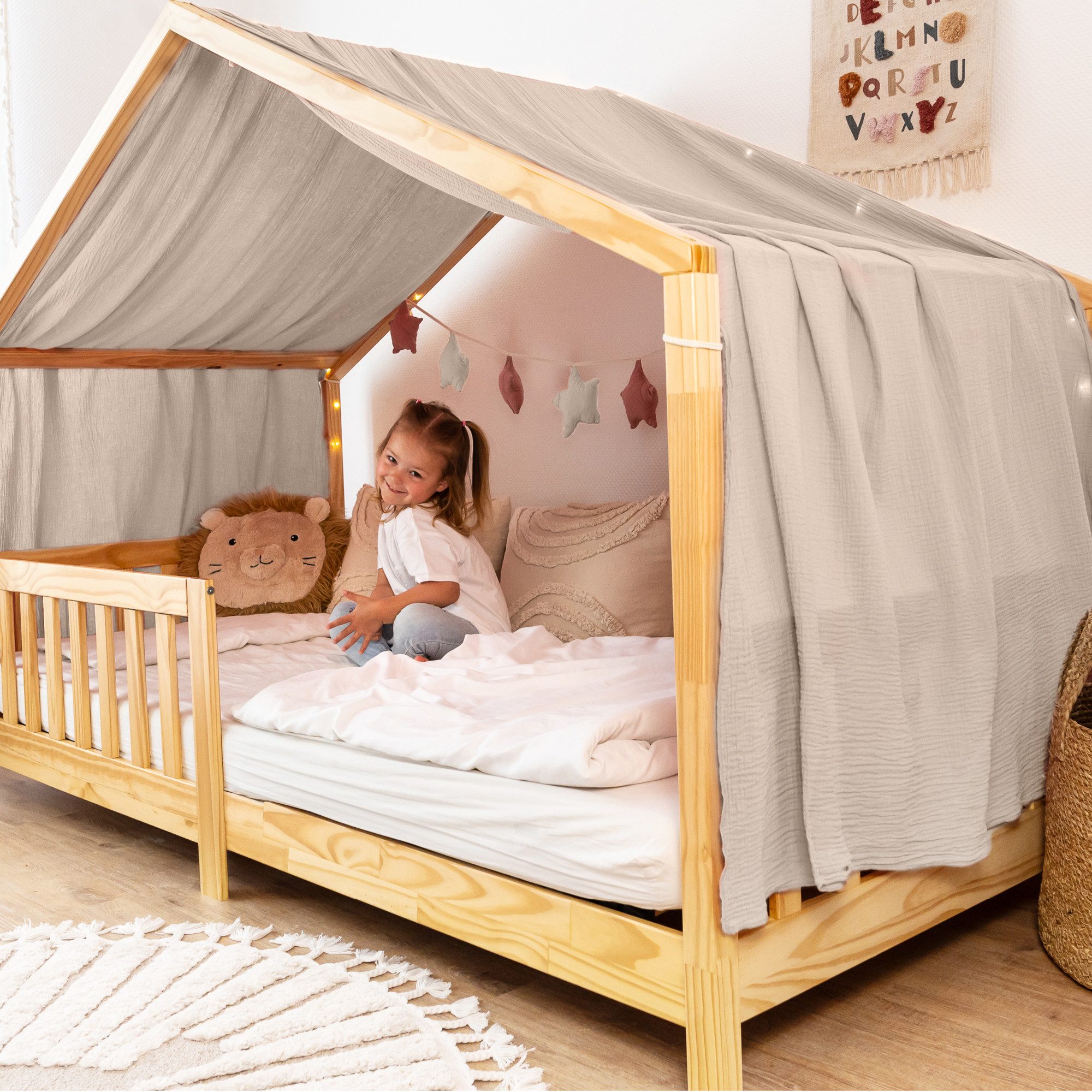 lilimaus Betthimmel Himmel für Hausbett aus Musselin - Länge 320, 360 oder 420 cm (1-tlg), macht das Hausbett zur Kuschelhöhle - weicher, luftiger Musselin
