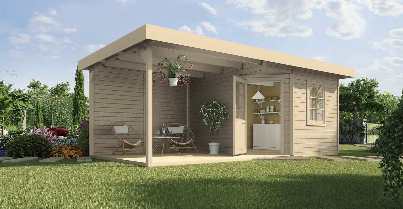 Thumbnail - weka Gartenhaus Designhaus 213 Plus, BxT: 585x279 cm, (Set), mit Anbaudach und Rückwand