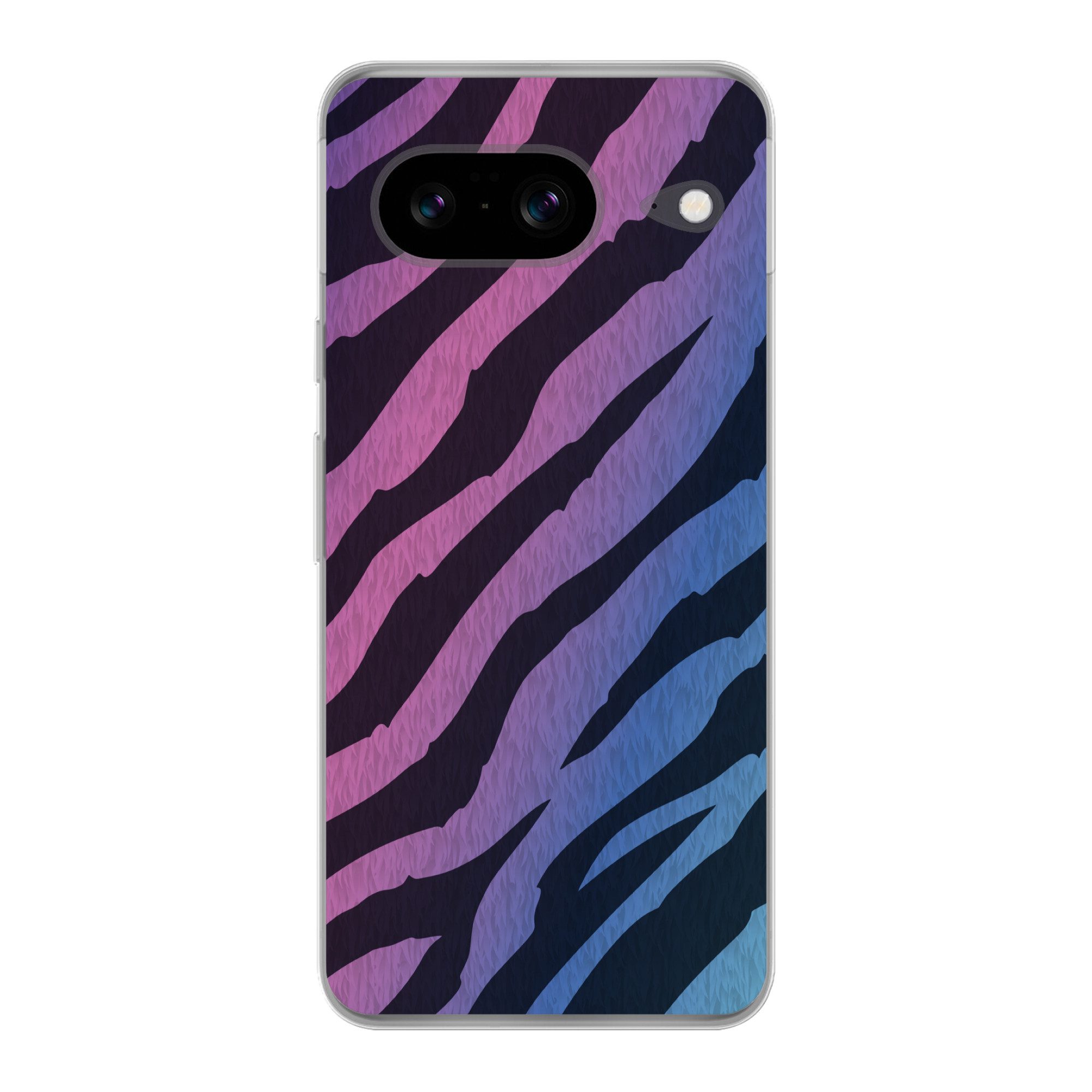 MuchoWow Handyhülle für Google Pixel 8 Tigerdruck - Blau - Lila - Farbenfroh, Handy Case, Silikon, Bumper Case Dünn