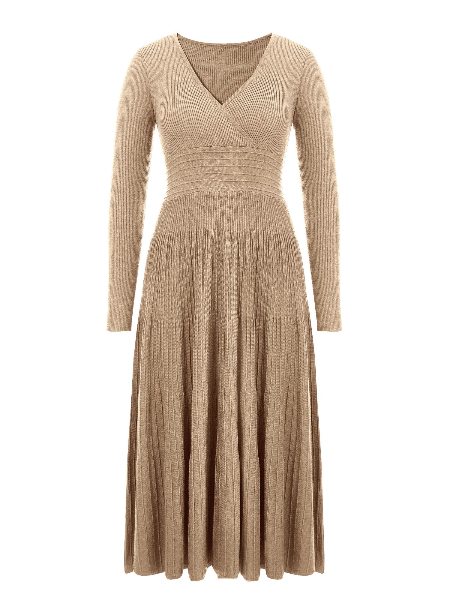 Imily Bela Strickkleid Damen Langarm Midi Pullover Kleid Wrap V-Ausschnitt (Packung, 1-tlg., 1per-Pack) Faltenrock