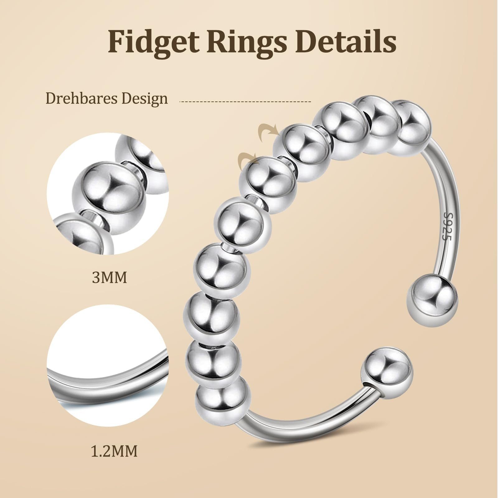 POCHUMIDUU Fingerring Anxiety Silber Stress Frauen Verstellbar Ring Spinner Ringe, Ring 925 Anti