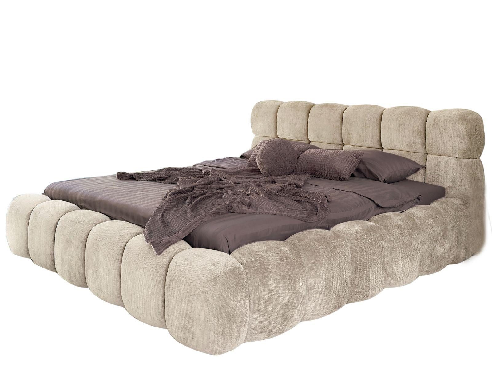 Compleo Polsterbett ELVA im Wolken-Look mit Bettkasten und hohem, weichem Kopfteil (Chenille-Stoff), 180 × 200 cm, Metallrost und Schaumstoff, Schlafkomfort – Bild 2 von 5