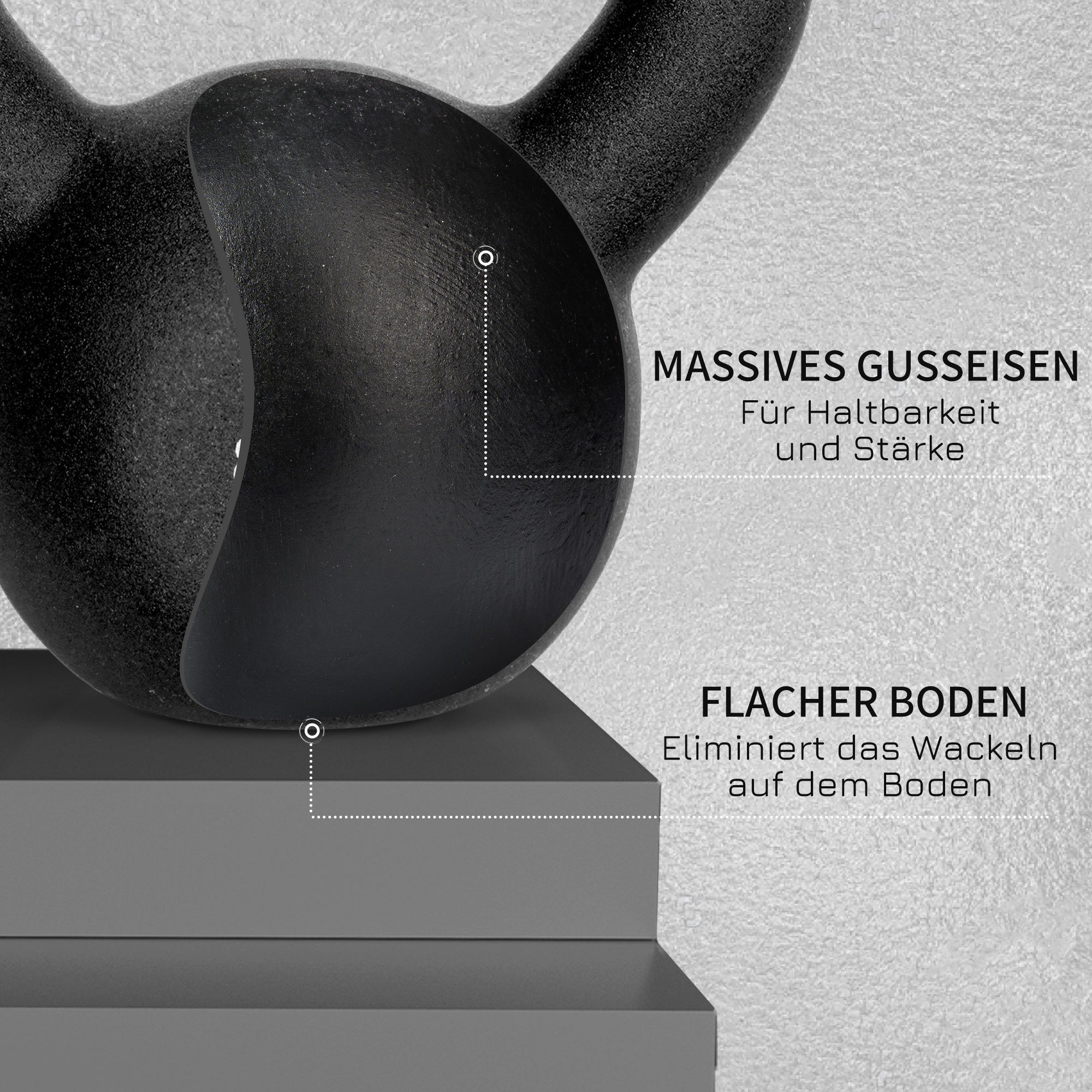 kg x Gewichtkugel, Neoprenbeschichtung Schwunghantel), Gusseisen 12 Bodenschonende Kugelhantel HOMCOM Kettlebell 1 12 Schwarz, KG (Set, aus mit