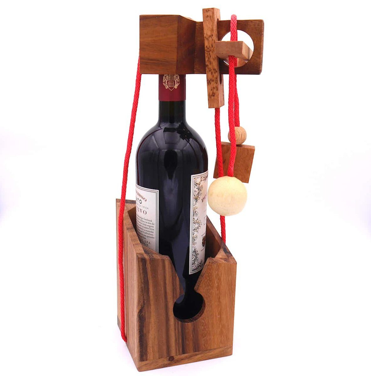 Holz, Denkspiel Band Denkspiele Spiel, aus ROMBOL große für – Geschenkverpackung Flaschen, rotes Holz Edles dunkles Flaschentresor wiederverwendbar
