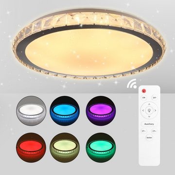 LETGOSPT Deckenleuchte 36W Kristall LED Deckenlampe, RGB Deckenleuchte Sternenhimmel Lampen, LED fest integriert, RGB+Warmweiß & Neutralweiß & Kaltweiß, Dimmbar mit Fernbedienung oder APP-Steuerung, für Wohnzimmer Küche