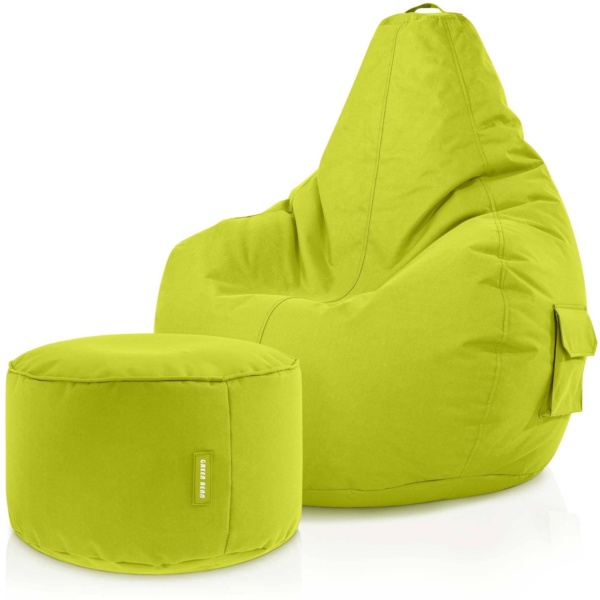 Cozy Bean Relax-Sessel Sitzkissen, Set Gaming Green Hellgrün Sitzhocker, Sitzsack Chair mit + Stay,