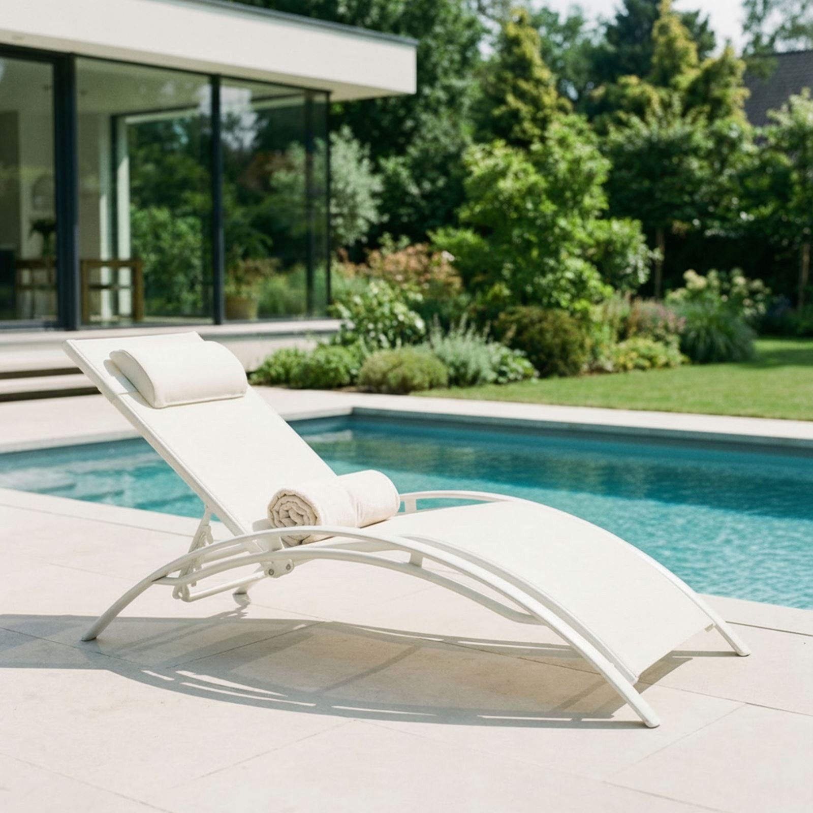 IDIMEX Gartenliege RELAX, Relaxliege mit Kissen Aluminiumgestell Textillehne & Kissen Cremeweiß