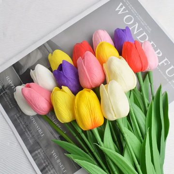Kunstblumenstrauß 12 Stück künstliche Tulpen Strauß Tulpe, Deggelbam, Seidenblumen Tulpe - Sehen aus wie echt