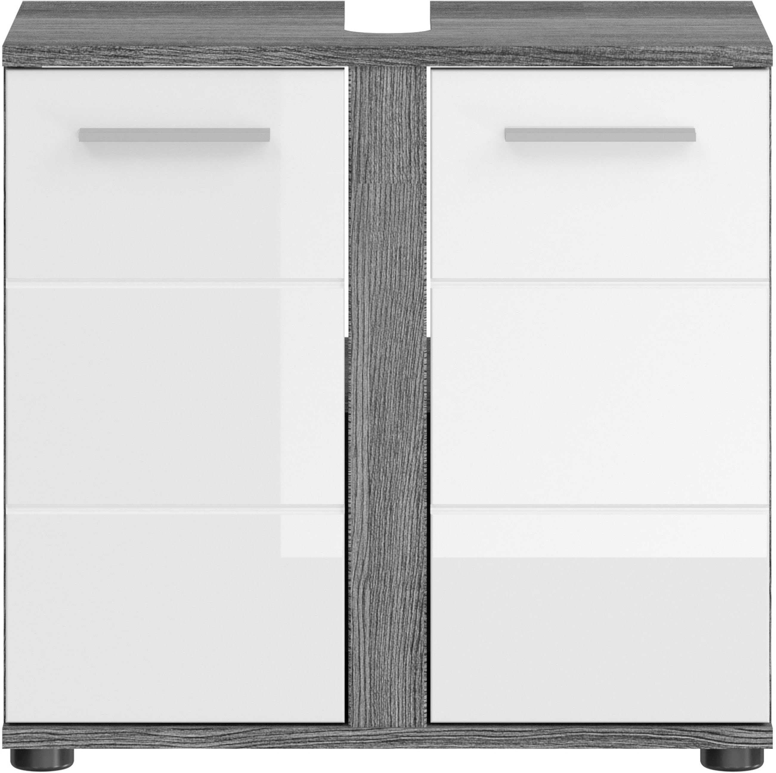 welltime Waschbeckenunterschrank LUCCA, Breite 60cm, 2 Türen, 2 Fächer,mit Siphonausschnitt MDF-Front, Badmöbel, Badschrank, Schrank, Kommode, Bad, Badezimmer