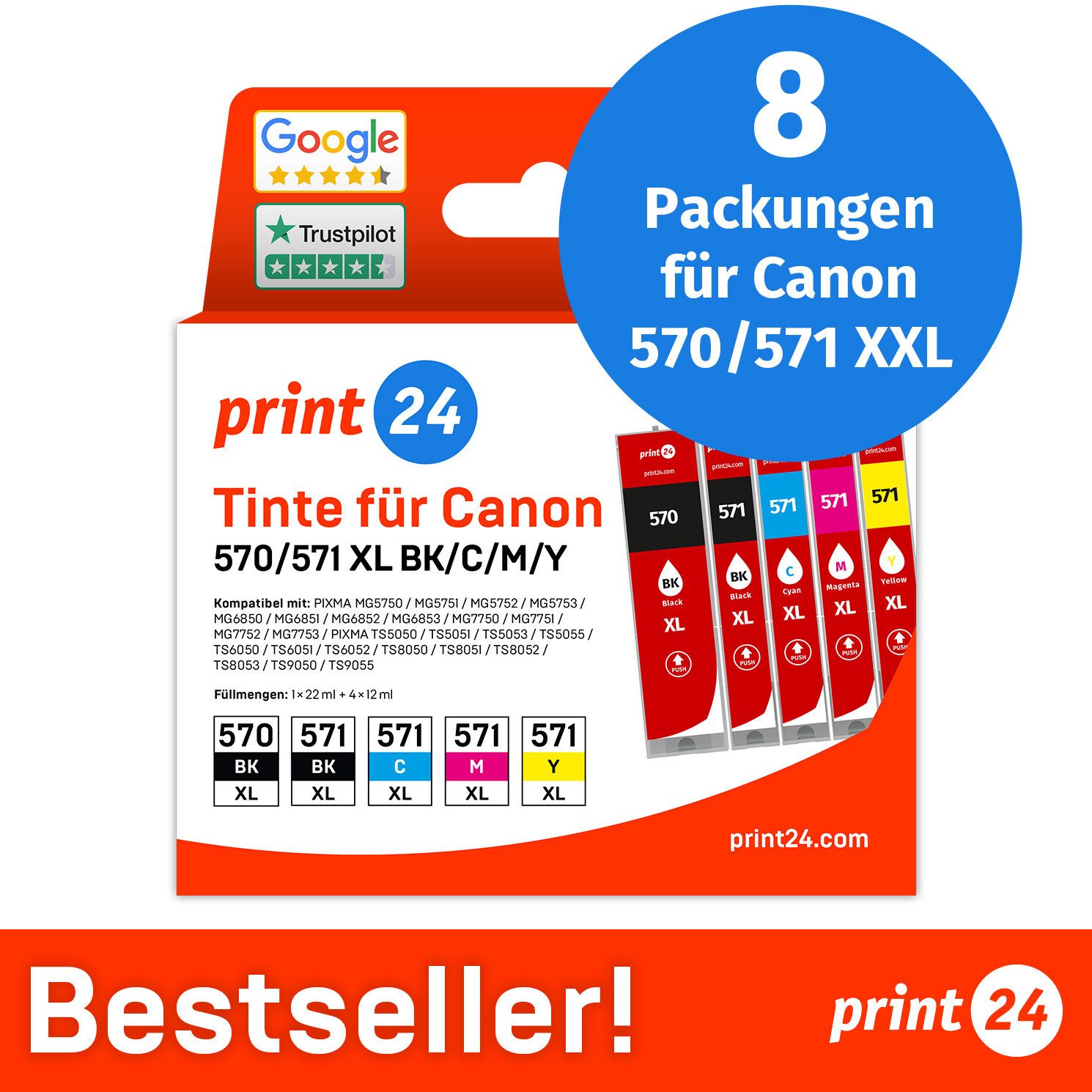 print24 Tintenpatrone (Packung, 8-tlg)