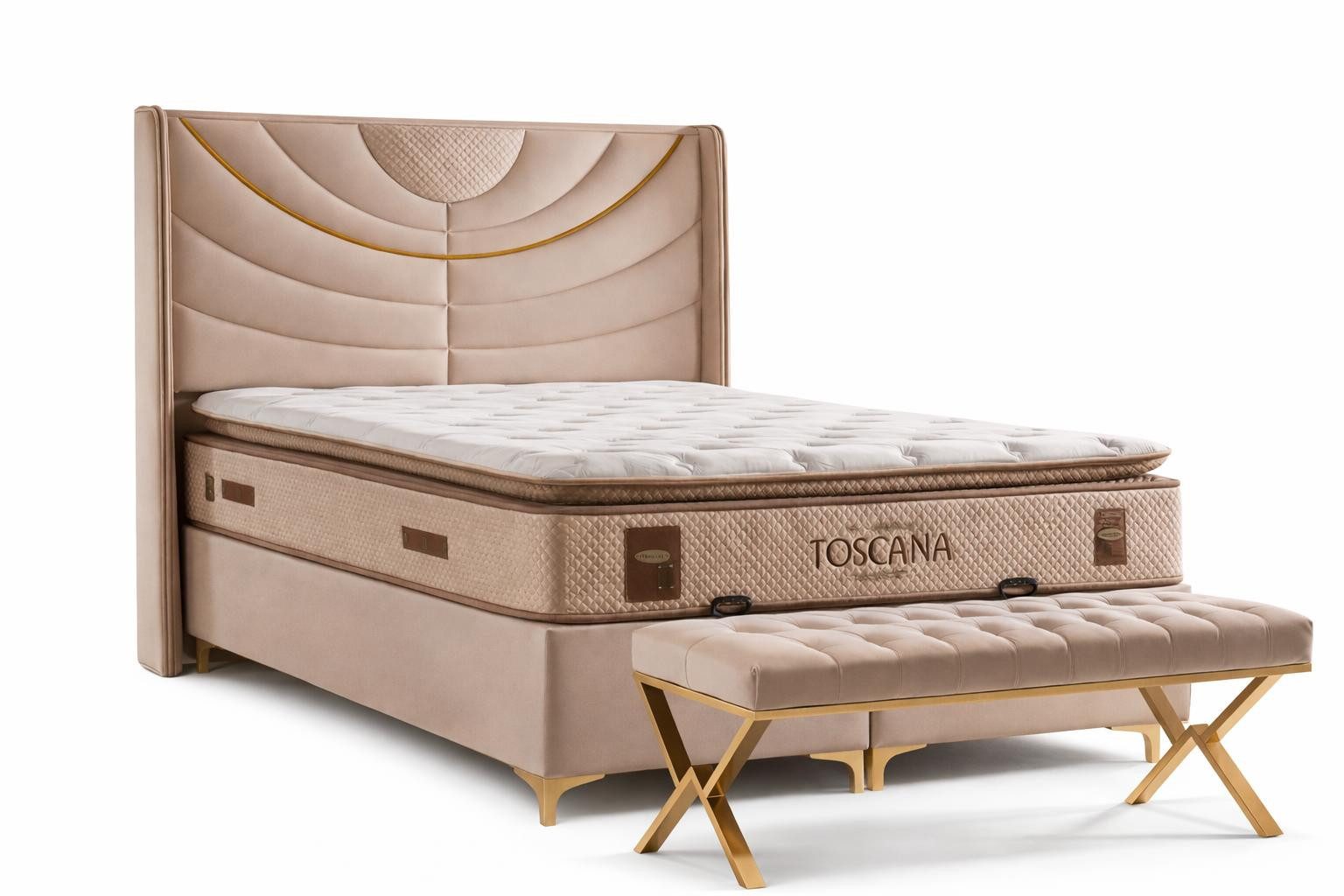 JVmoebel Boxspringbett Schlafzimmer-Set Moderner Stil Weiche Polsterung Bett mit Stauraum (1-St)