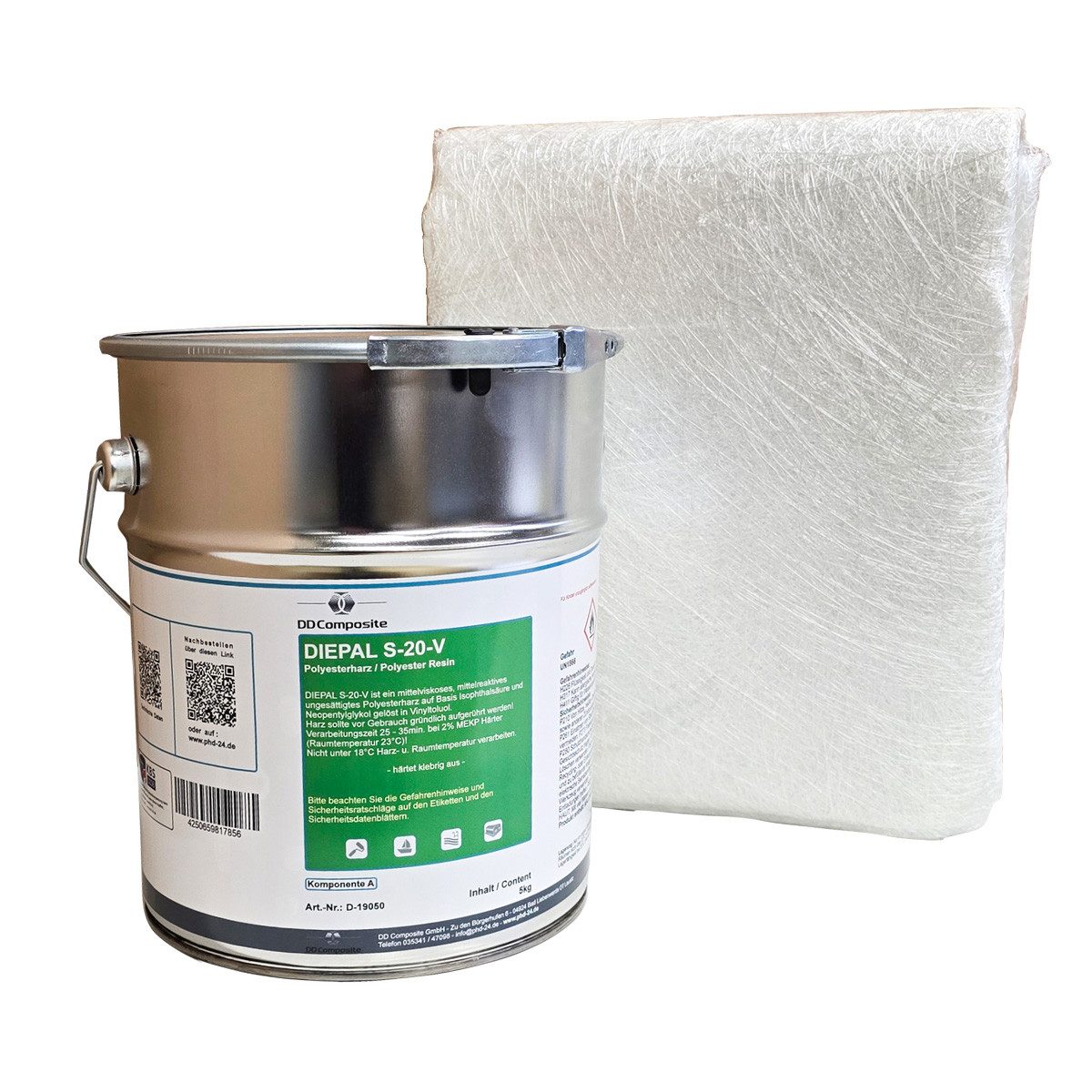 DD Composite Reparatur-Set 5kg GFK Polyesterharz + 5m² Glasfasermatte 225g/m², Reparaturset, 3-St., Reparaturen von Rissen, Kratzern, undichten Stellen usw., hohe Klebkraft