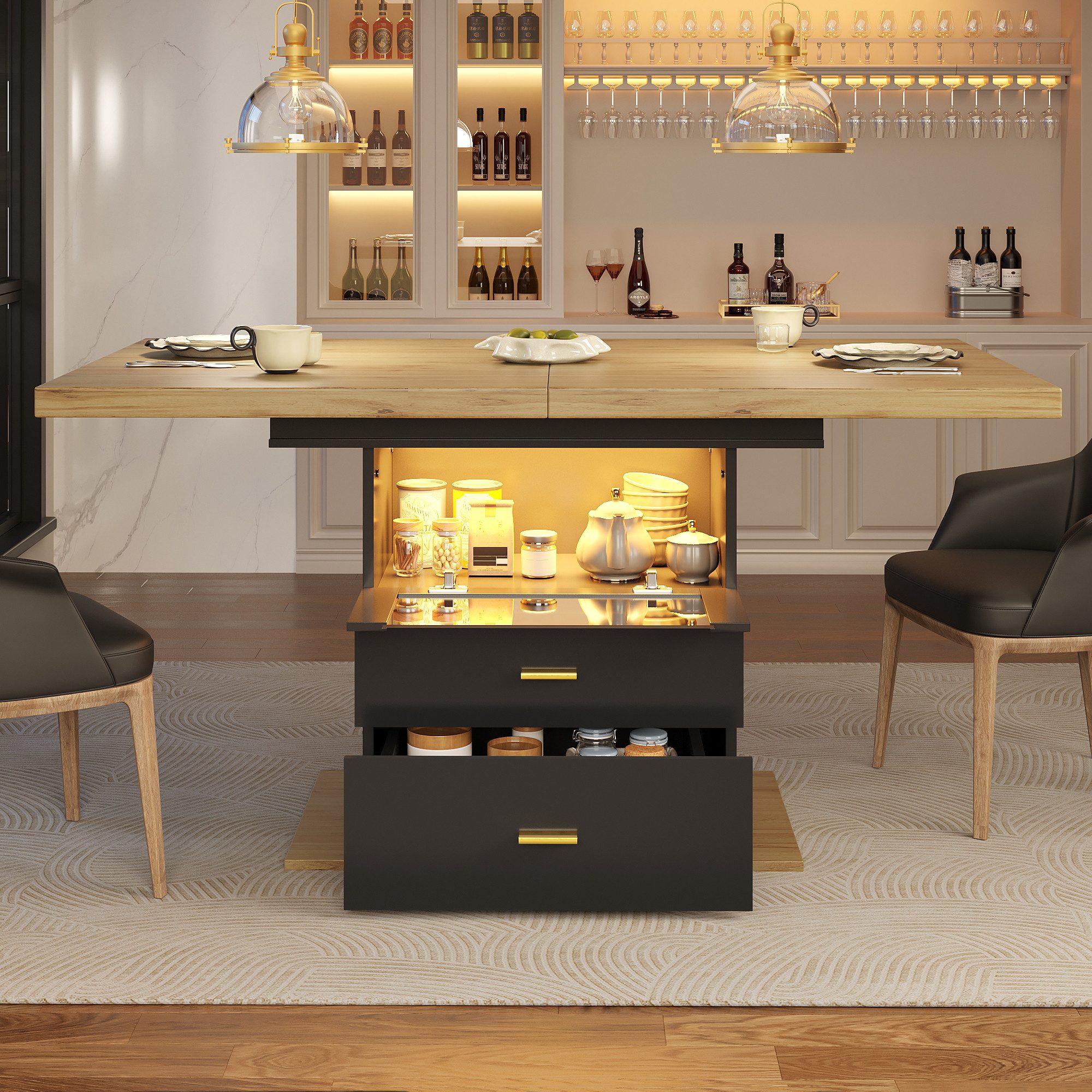 HAUSS SPOLE Esstisch mit Schubladen,Küchentisch Wohnzimmertisch ausziehbar günstig online kaufen