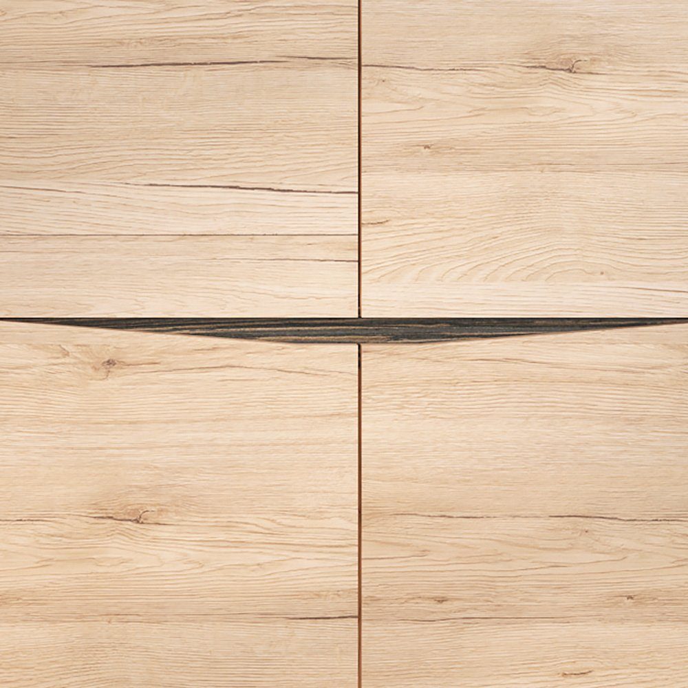 Lomadox Lowboard SANFORD-129, San Remo Eiche hell Nb., 2 Türen, 1 Schubkasten, Softclose