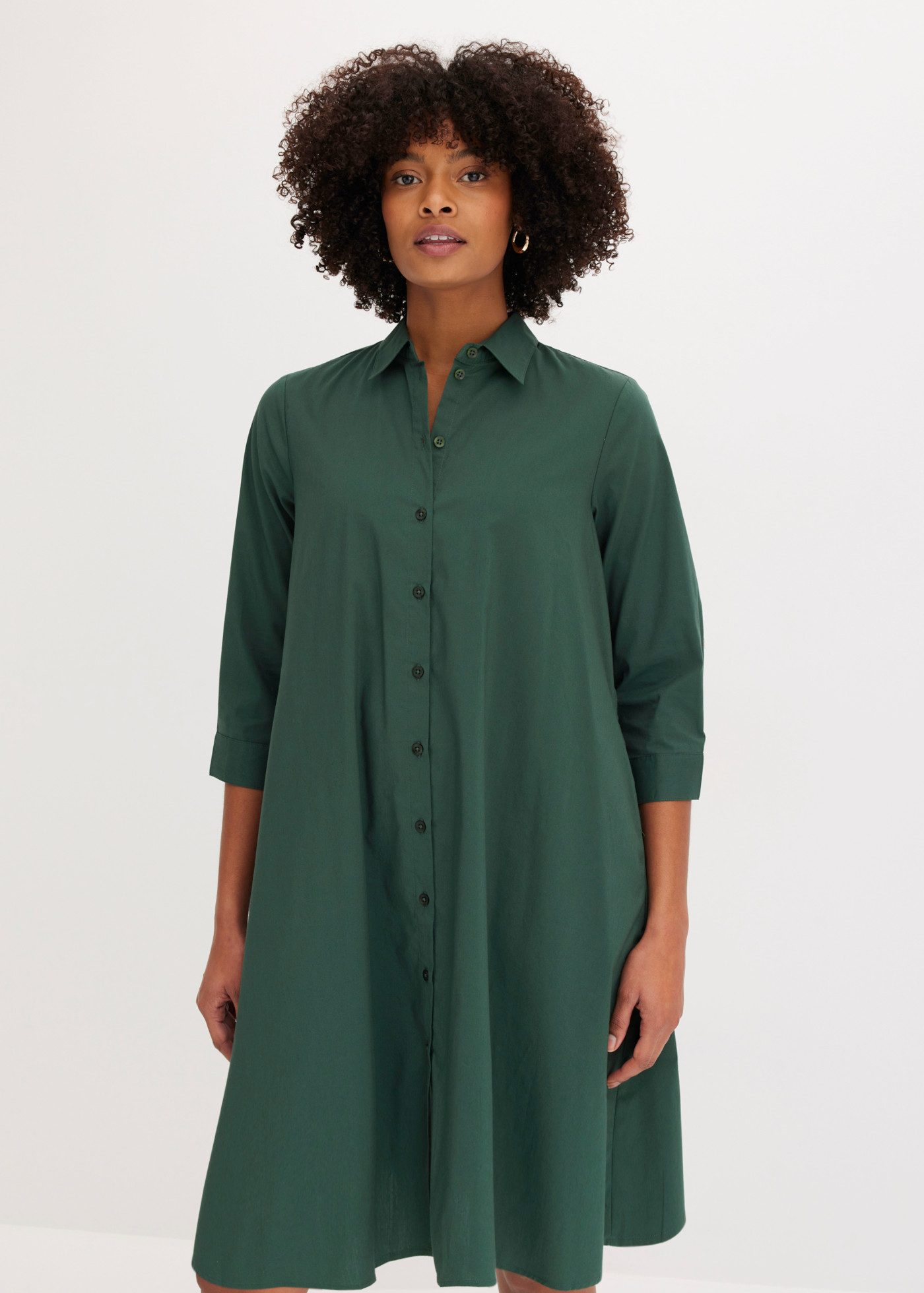 bonprix Hemdblusenkleid A-Linien-Passform, 3/4-Ärmel, mit Hemdblusenkragen