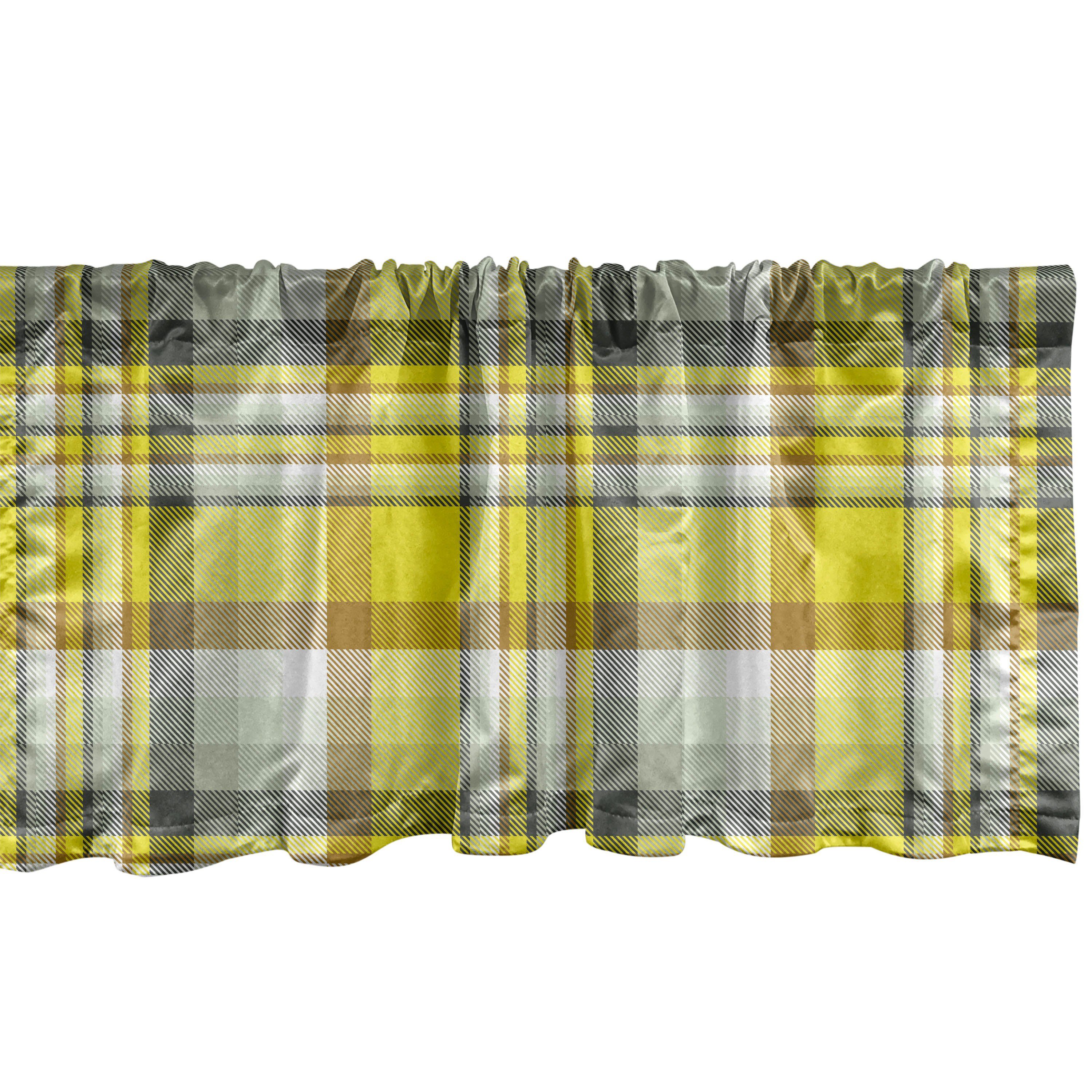 Plaid Dekor Küche grau Stangentasche, Vibrant Madras mit Abakuhaus, Volant Schlafzimmer Gelb Scheibengardine Microfaser, für Vorhang