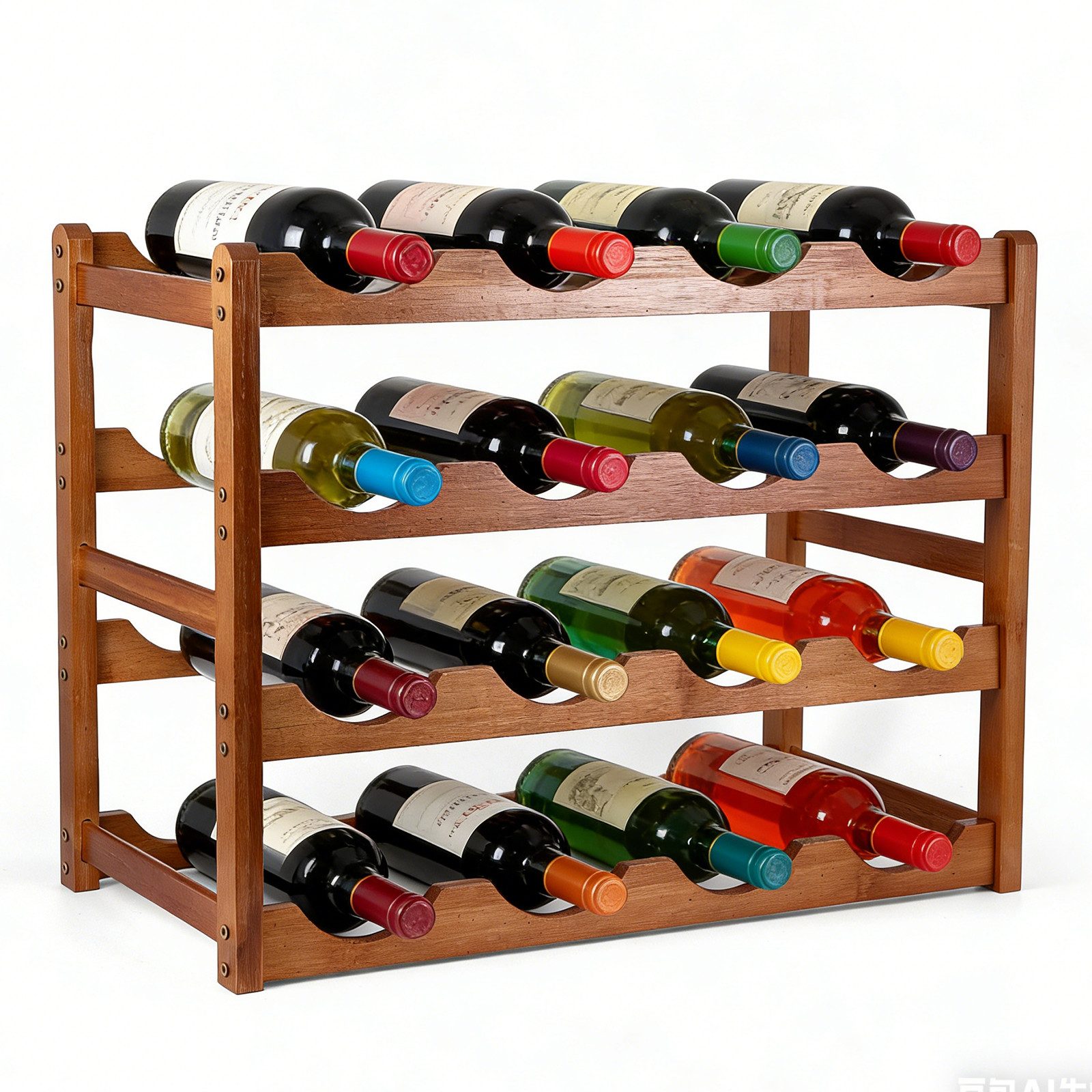 BlingBin Weinregal Flaschenregal aus Holz mit 4 Ebenen Weinregal für 16 Flaschen, 1er Set 1-tlg., Weinregal Stapelbares, für Keller, Lagerraum, Getränkekistenregal