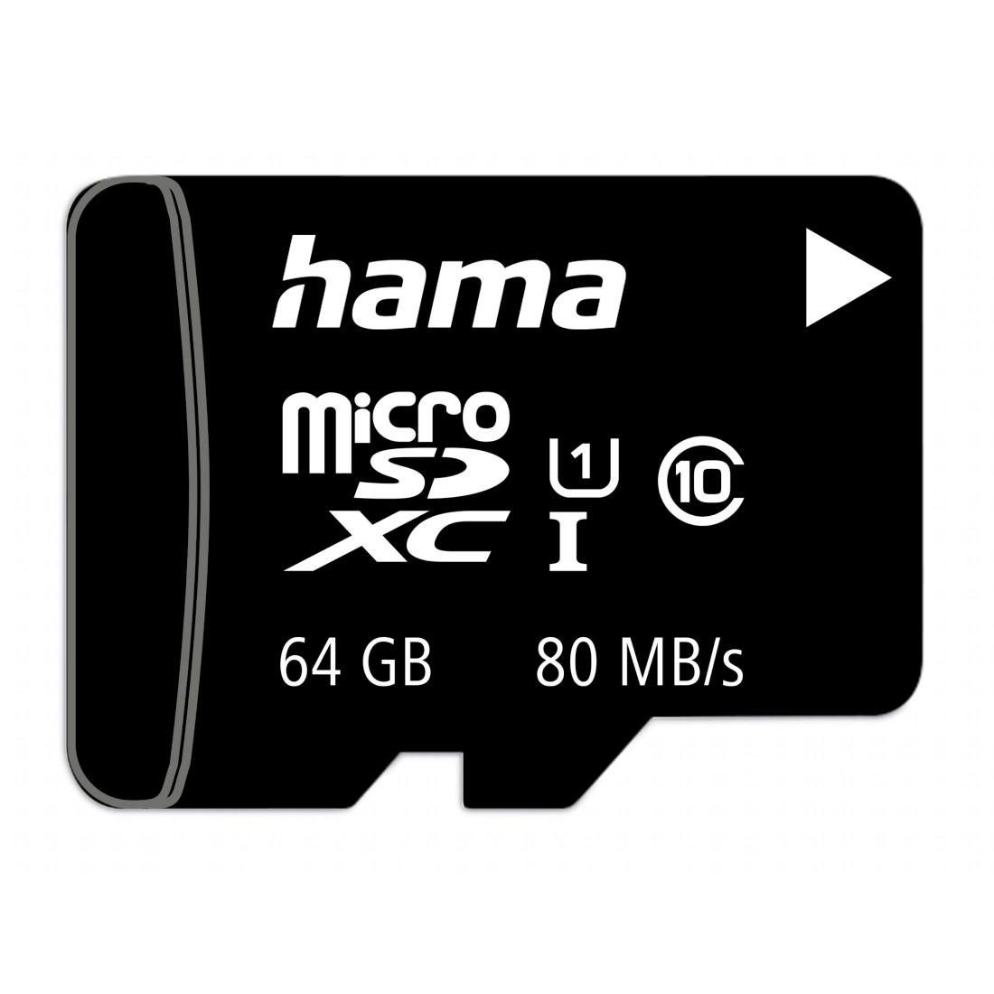 Hama microSD Karte, Memory Fast, + Adapter/Mobile, Class 10 UHS-I Speicherkarte (64 GB, UHS-I Class 10, 80 MB/s Lesegeschwindigkeit)