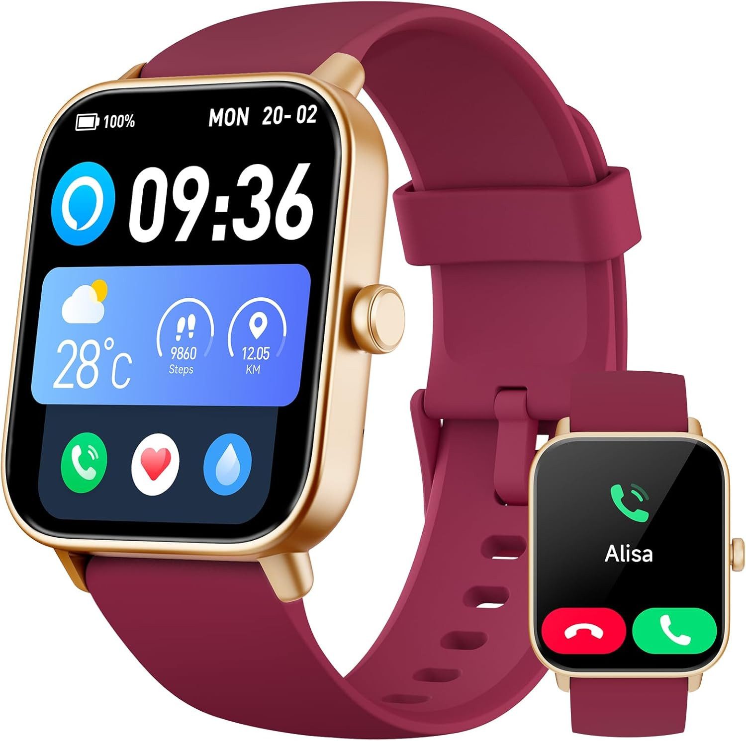Zevelora Herren's und Damen's Telefonfunktion IP68 Wasserdicht Fitness-Tracker Smartwatch (4,57 cm/1,8 Zoll, Android/iOS), mit Herzfrequenz, SpO2, Schlaf Monitor, 100+ Sportmodi Schrittzähler