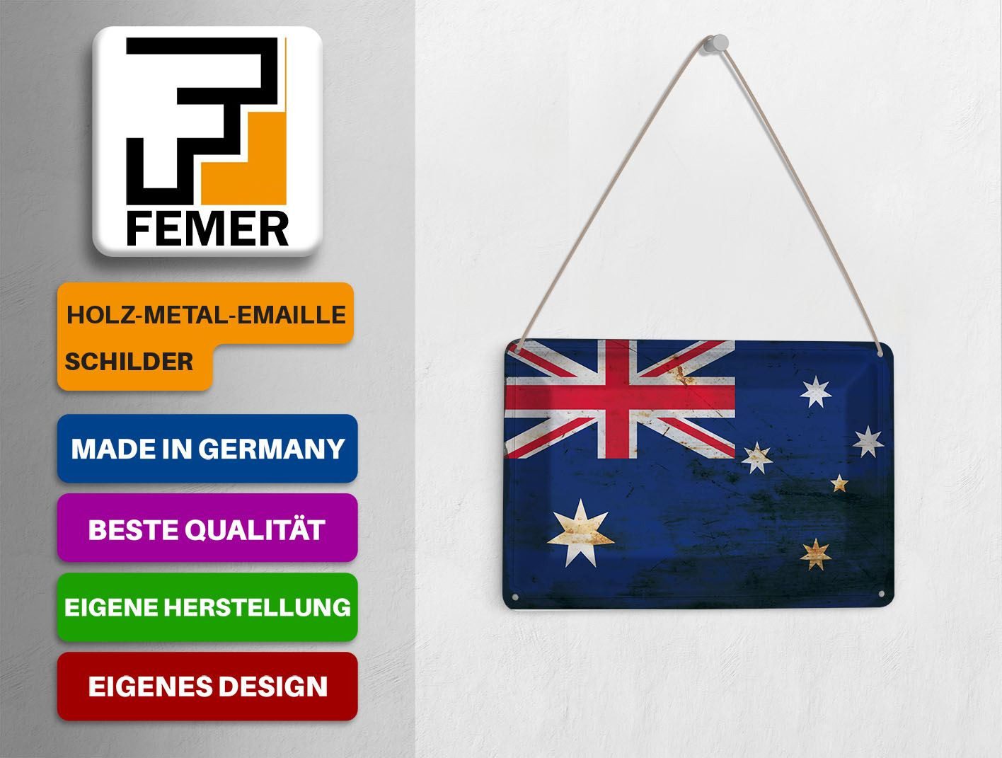 Femer GmbH Postkarte Flagge Australien 14x10 cm Flag Australia Rost, unfrankiert