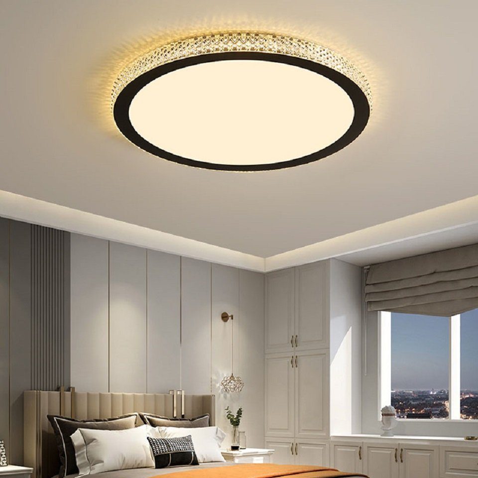 Daskoo Deckenleuchten 38W Rund LED Deckenlampe mit Fernbedienung Dimmbar Wohnzimmer, LED fest integriert, LED Deckenleuchte, Stufenloses Dimmen Schwarz