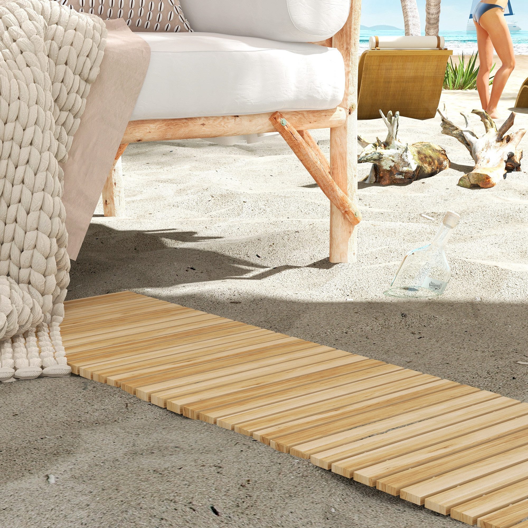 Outsunny Gartenpflege-Set Gartenweg, Rollweg Wetterfest Gartentritt Holztritt aus Tannenholz, für Garten, Balkon, Natur