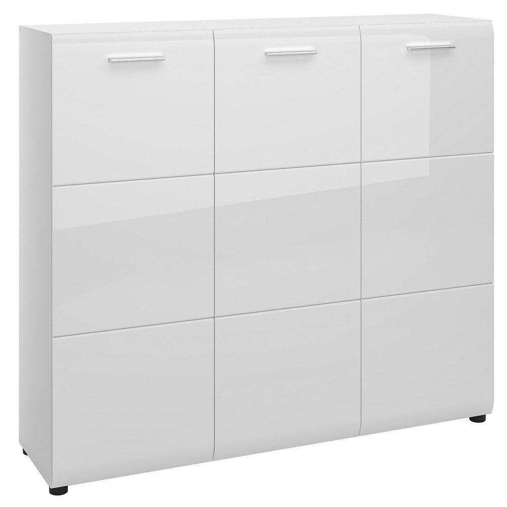 Lomadox Schuhschrank MALABO-129 135 cm breit, 3-türig in weiß Hochglanz