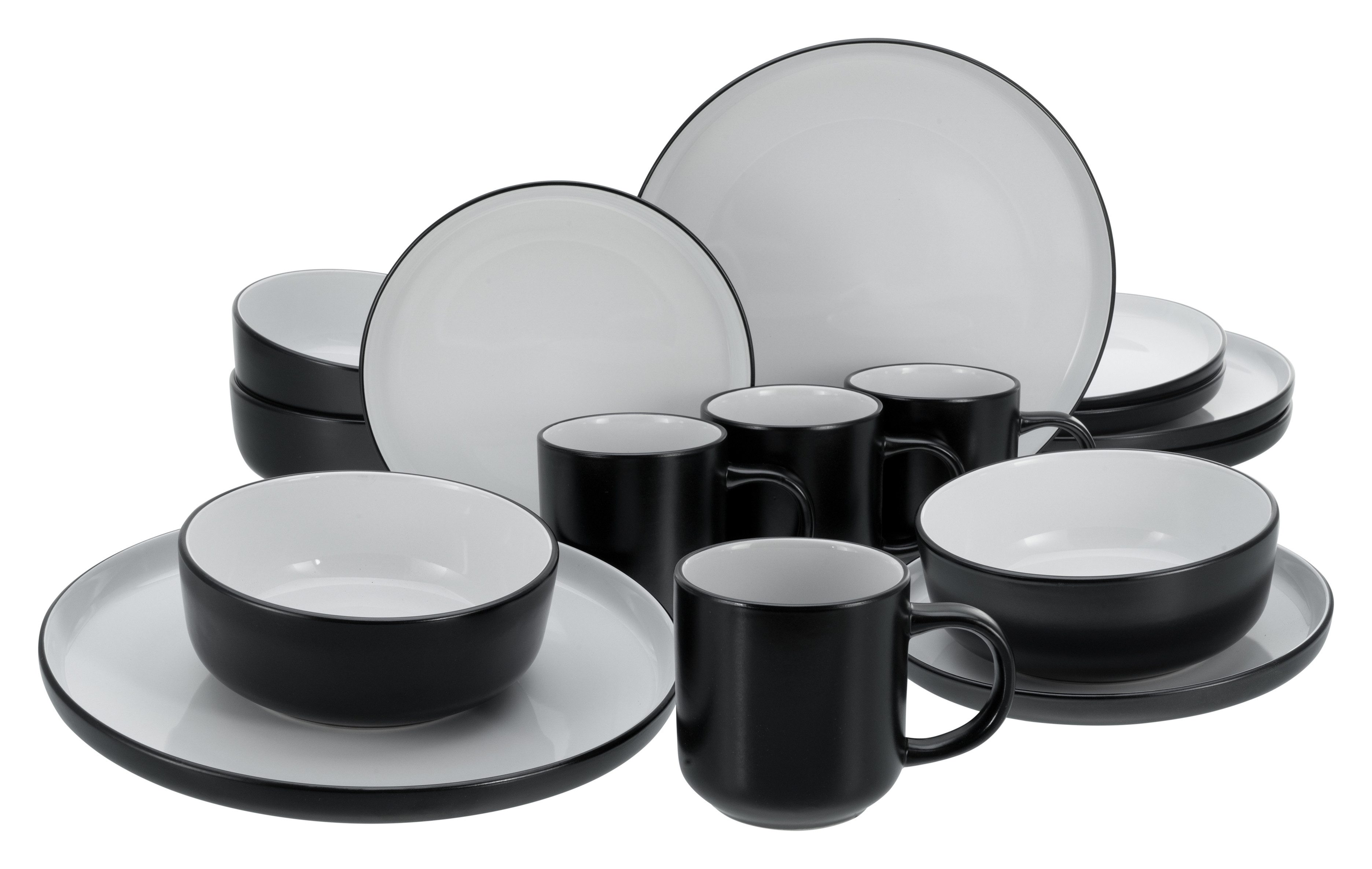 CreaTable Комбіноване обслуговування Nordic Cool Black, Kombi-Set 16-tlg (16-tlg), 4 Personen, Steinzeug, Scandi-Style