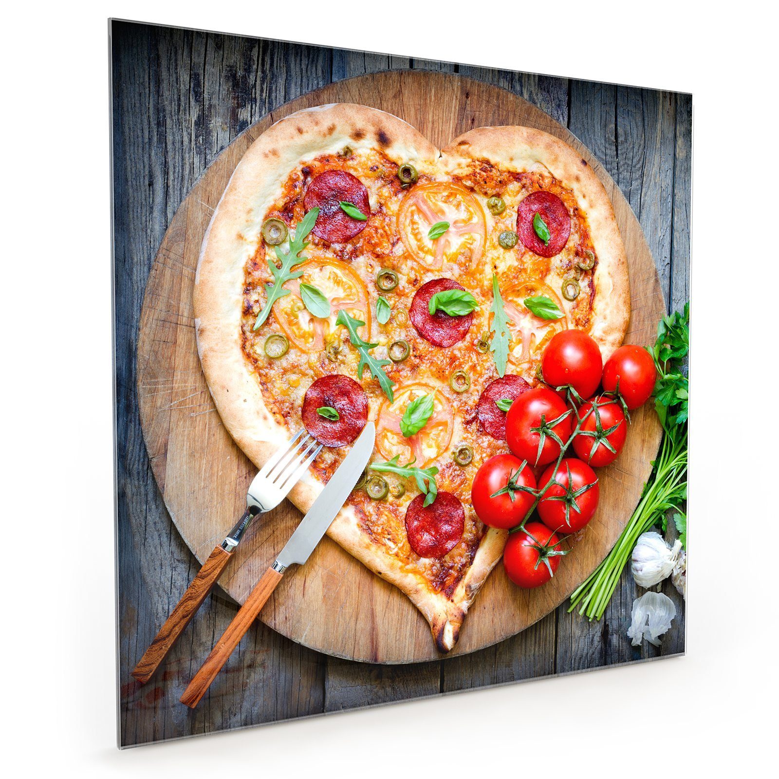 Küchenrückwand Primedeco Pizza mit Glas Herz Spritzschutz aus Motiv Küchenrückwand