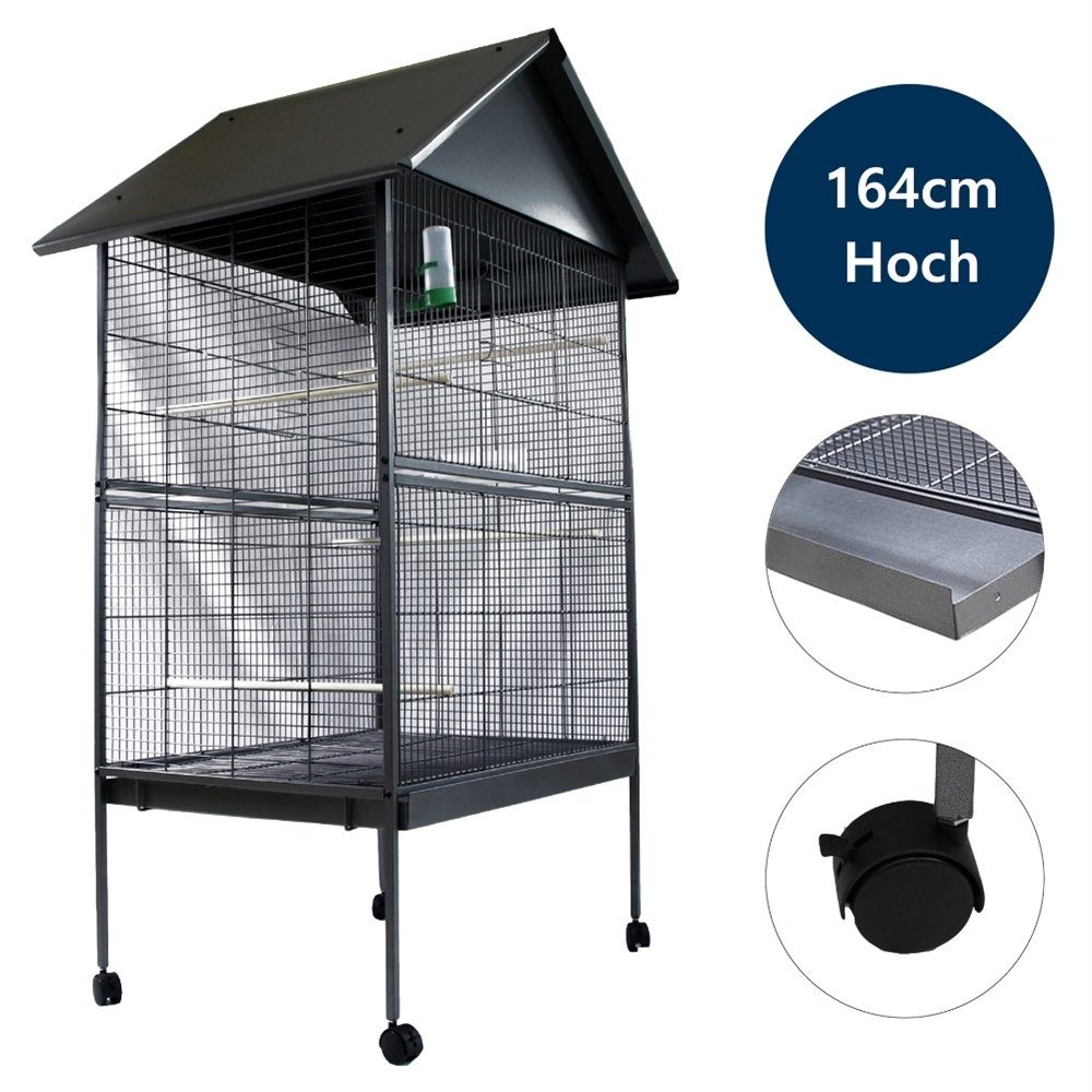 Feel2Home Vogelkäfig Vogelvoliere Grau XXL Voliere Vogelkäfig Vogelhaus Käf günstig online kaufen