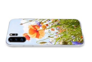 MuchoWow Handyhülle Blumen - Mohn - Frühling - Natur - Rot - Blau, Handyhülle Huawei P30 Pro, Handy Case, Silikon, Bumper Case