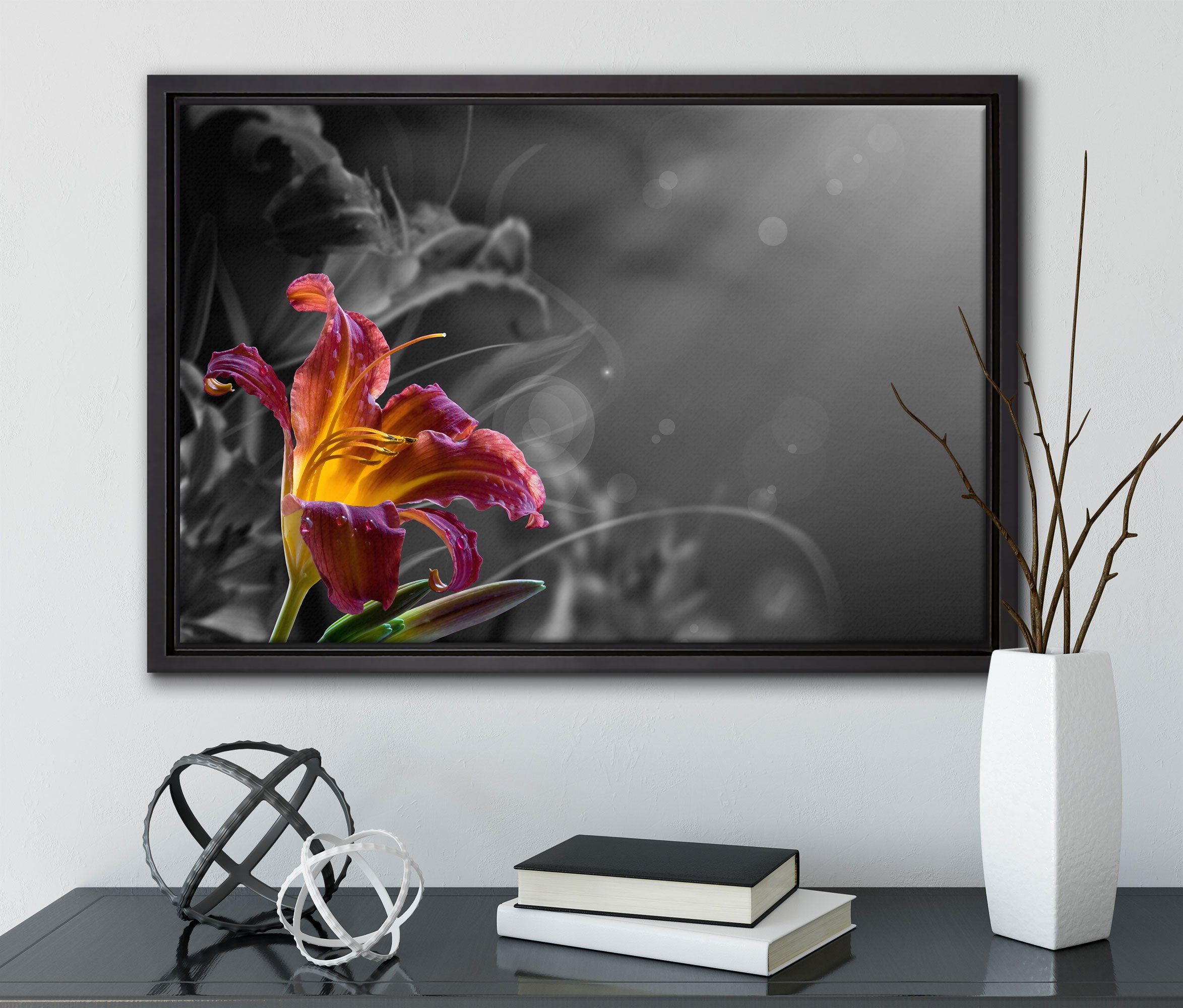 in Leinwandbild Pixxprint Leinwandbild atemberaubende einem Lilie, (1 St), Schattenfugen-Bilderrahmen inkl. gefasst, fertig Zackenaufhänger bespannt, Wanddekoration