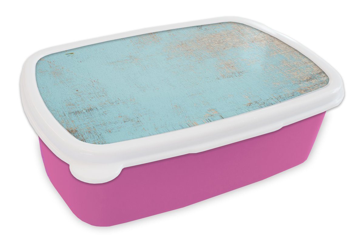 MuchoWow Lunchbox Blau gestrichenes Holz mit einer besonderen Struktur, Kunststoff, (2-tlg), Brotbox für Erwachsene, Brotdose Kinder, Snackbox, Mädchen, Kunststoff rosa