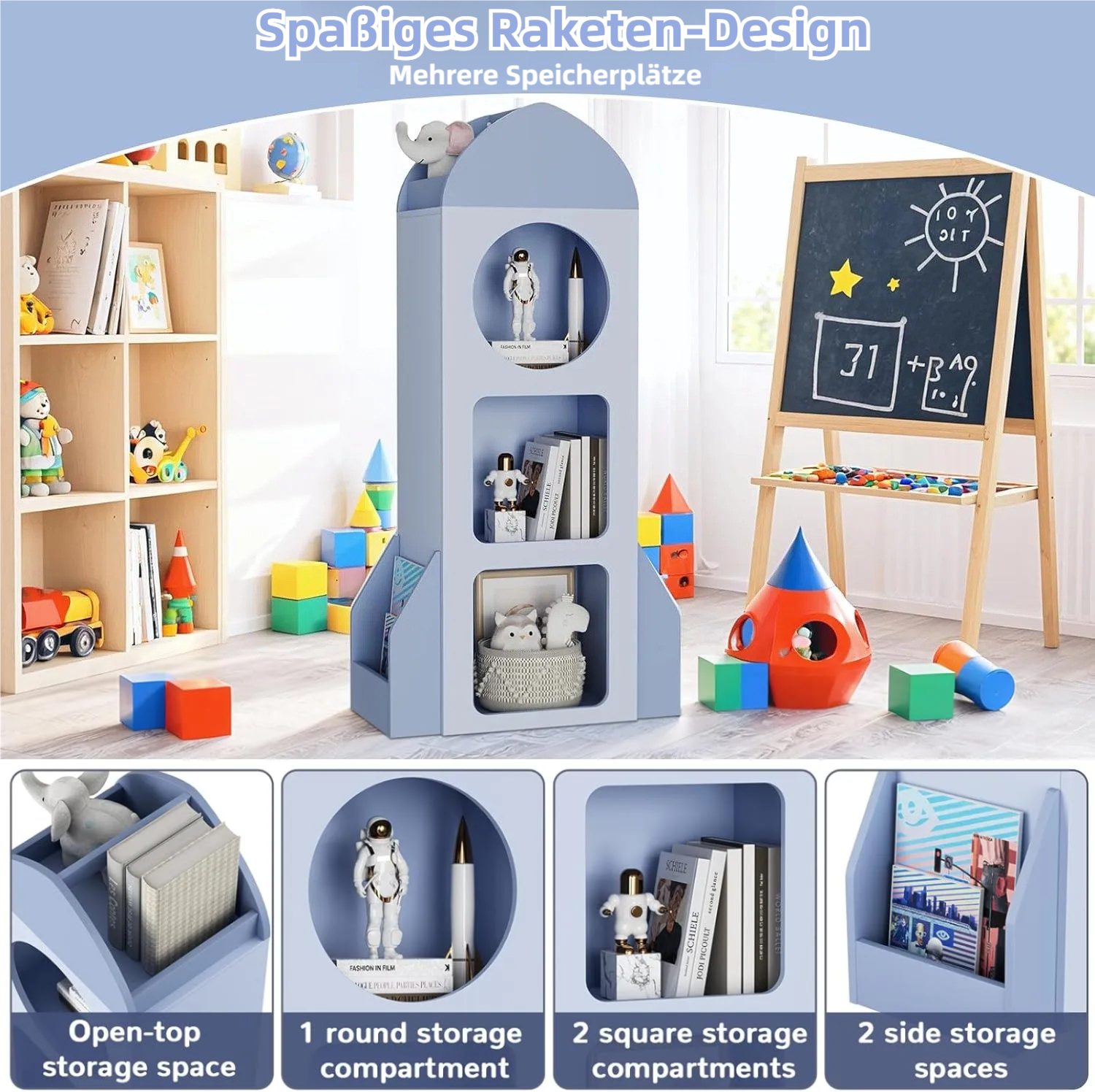 TLGREEN Bücherregal Kinderregal Spielzeugablage,120×60×31 cm, Mit 3 Ebenen 2 Seitenregalen für Kinderzimmer, Bücherregal Kinder – Bild 3 von 5