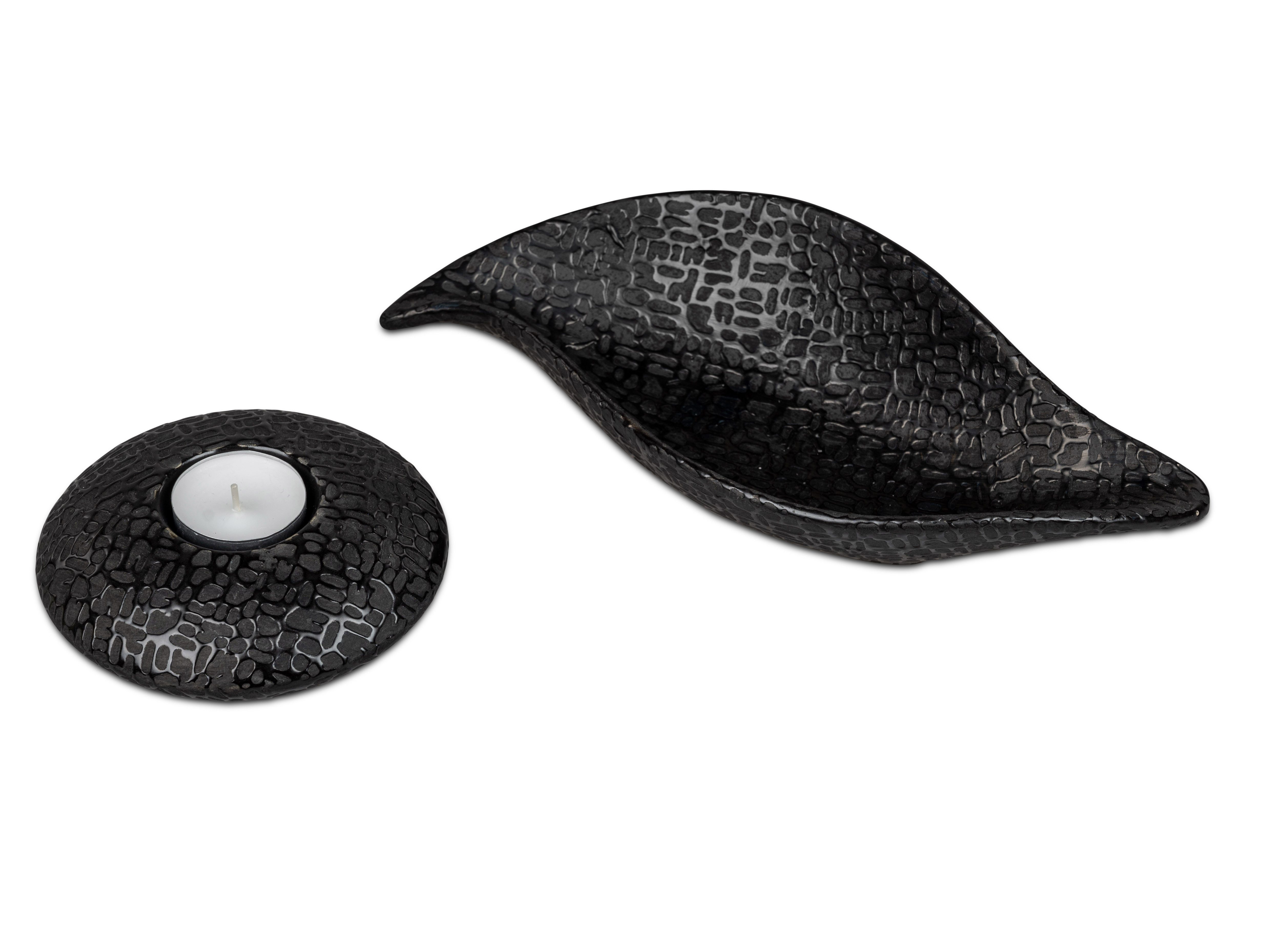 formano Teelichthalter Modern Black, Höhe: 4.5cm, Farbe: Schwarz, Motiv: Struktur