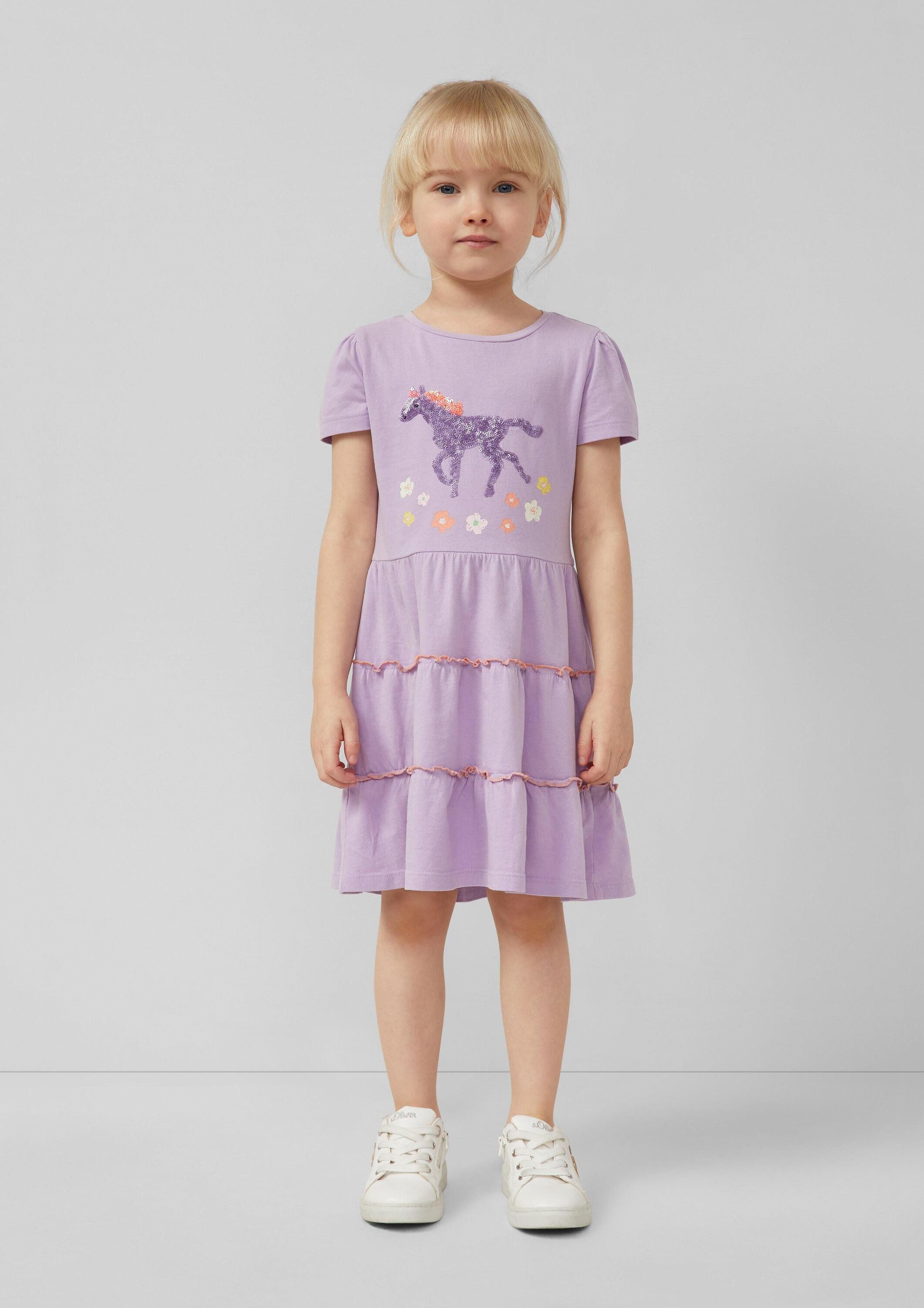s.Oliver Minikleid Kleid Jersey-Kleid mit Puffärmeln und Pailletten