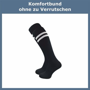 GAWILO Kniestrümpfe Retro für Damen mit stylischen Streifen, weiß & schwarz, aus Baumwolle (2 Paar) Knielange Socken im sportlichen Look - auch zum Wandern geeignet