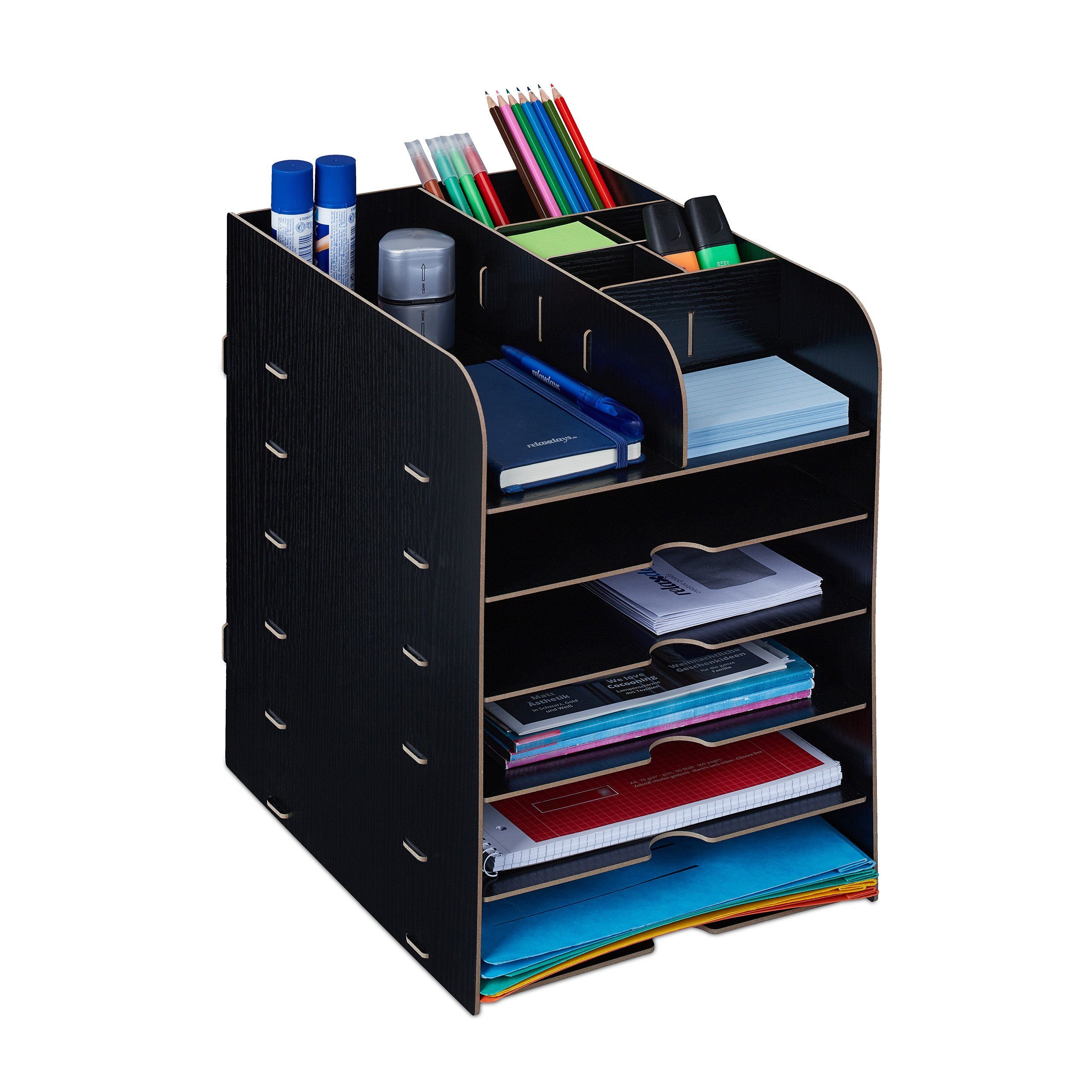 relaxdays Organizer Schreibtisch Organizer mit Ablagefächern (1 St), schwarz