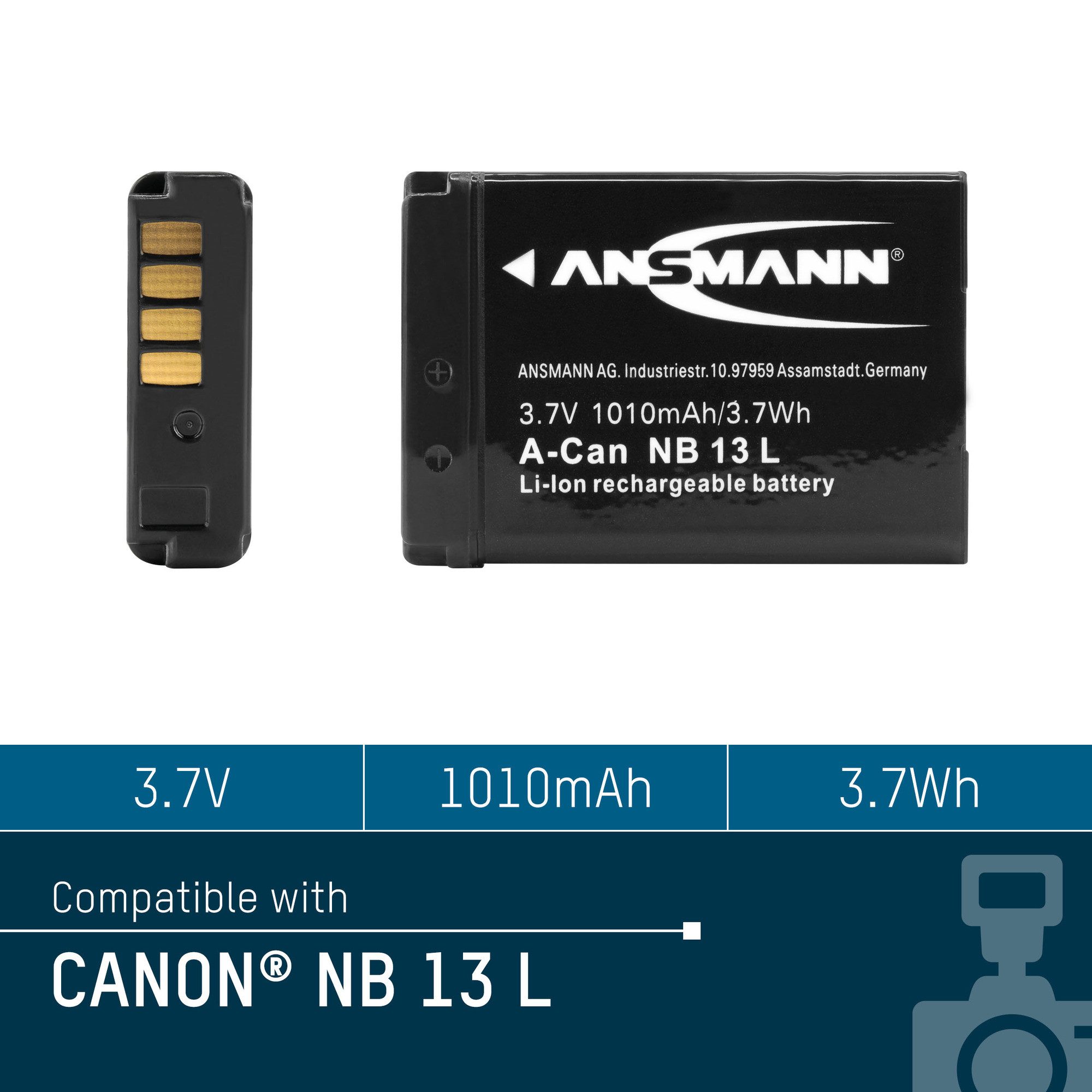 ANSMANN AG A-Can NB13L Ersatzakku passend für CANON PowerShot G7X – 3.7V 1010 mAh Akku 1010 mAh (3.7 V)