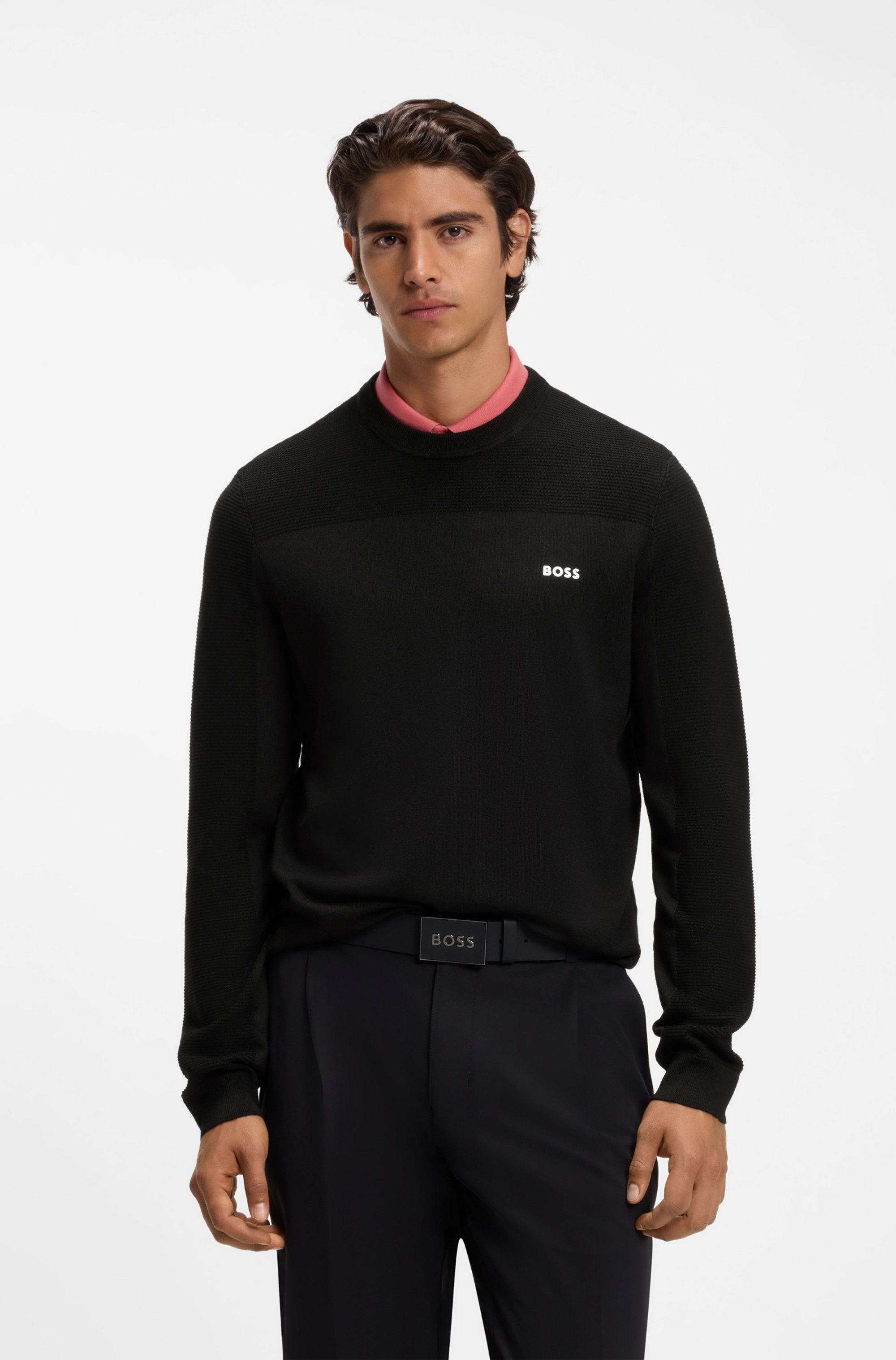 BOSS GREEN Strickpullover KN Momentum-X CN Rundhalsausschnitt, Regular Fit, kontrast HD-Logo