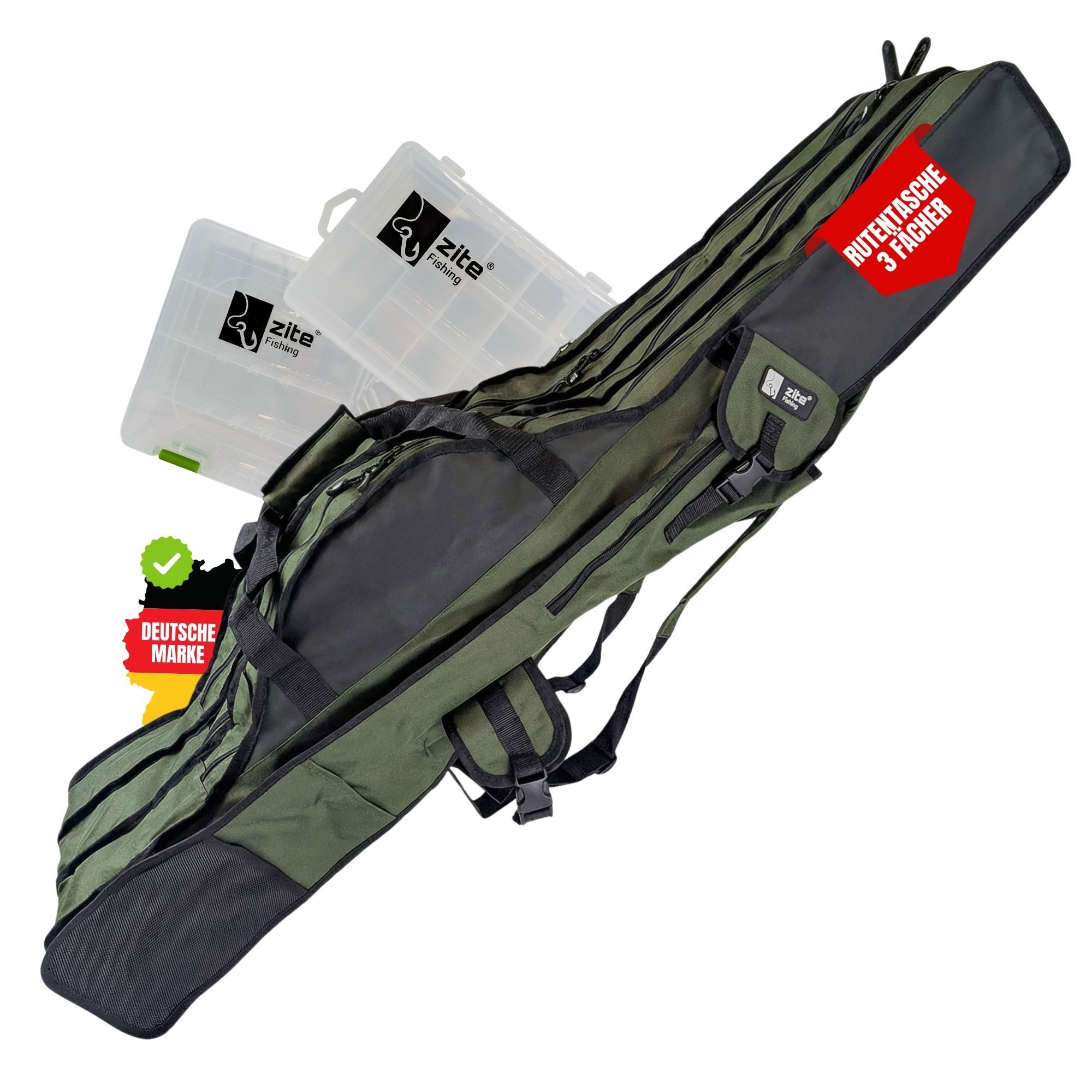Zite Angelrutentasche Rutentasche & Angel-Rucksack, 3 Fächer, 150cm