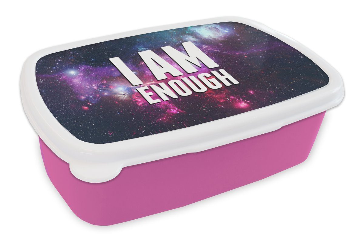 MuchoWow Lunchbox Zitate - 'Ich bin genug' - Sprichwörter - Sterne - Jungen - Mädchen -, Kunststoff, (2-tlg), Brotbox für Erwachsene, Brotdose Kinder, Snackbox, Mädchen, Kunststoff rosa
