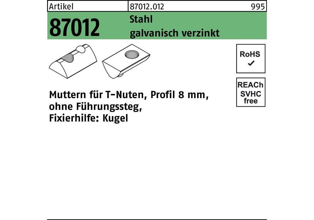 Gewindeschraube T-Nutenmutter R 87012 o.Führungssteg 8mm M 6 Stahl galvanisch verzinkt