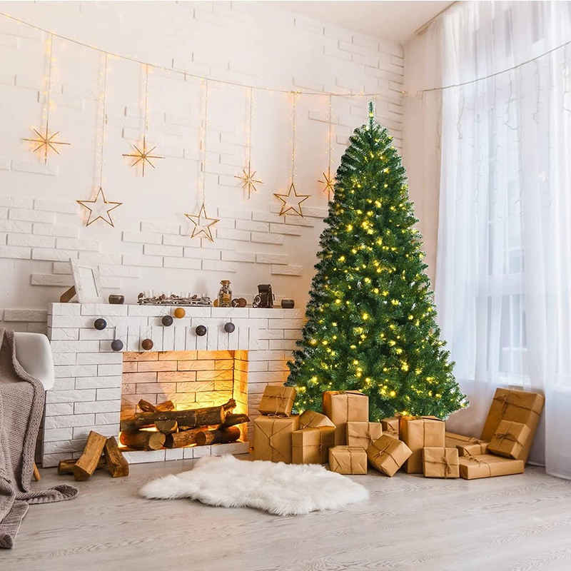 COSTWAY Künstlicher Weihnachtsbaum, mit 845 Spitzen PVC Nadeln, 9 Lichtmodi